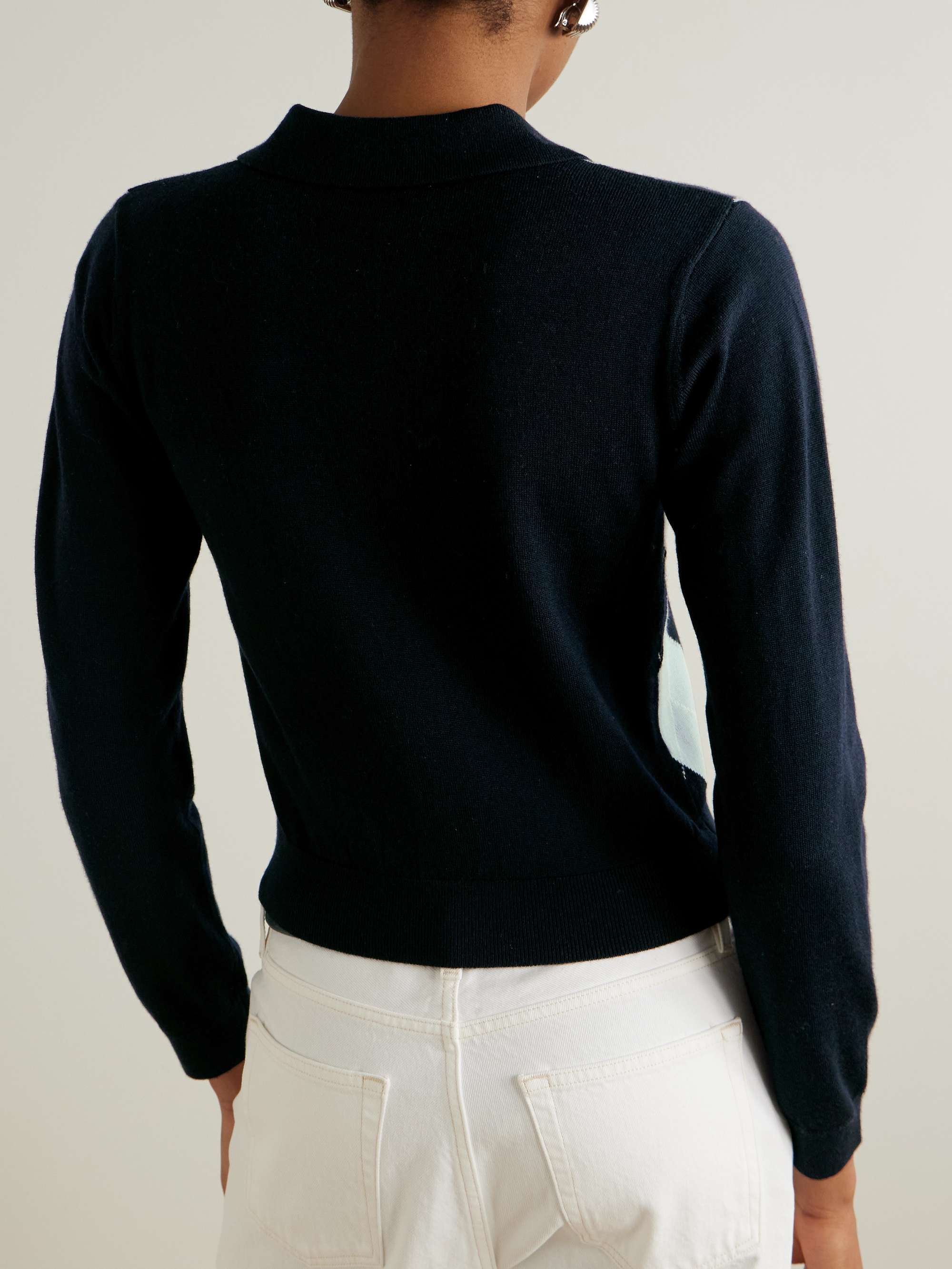 Argyle merino wool polo sweater view