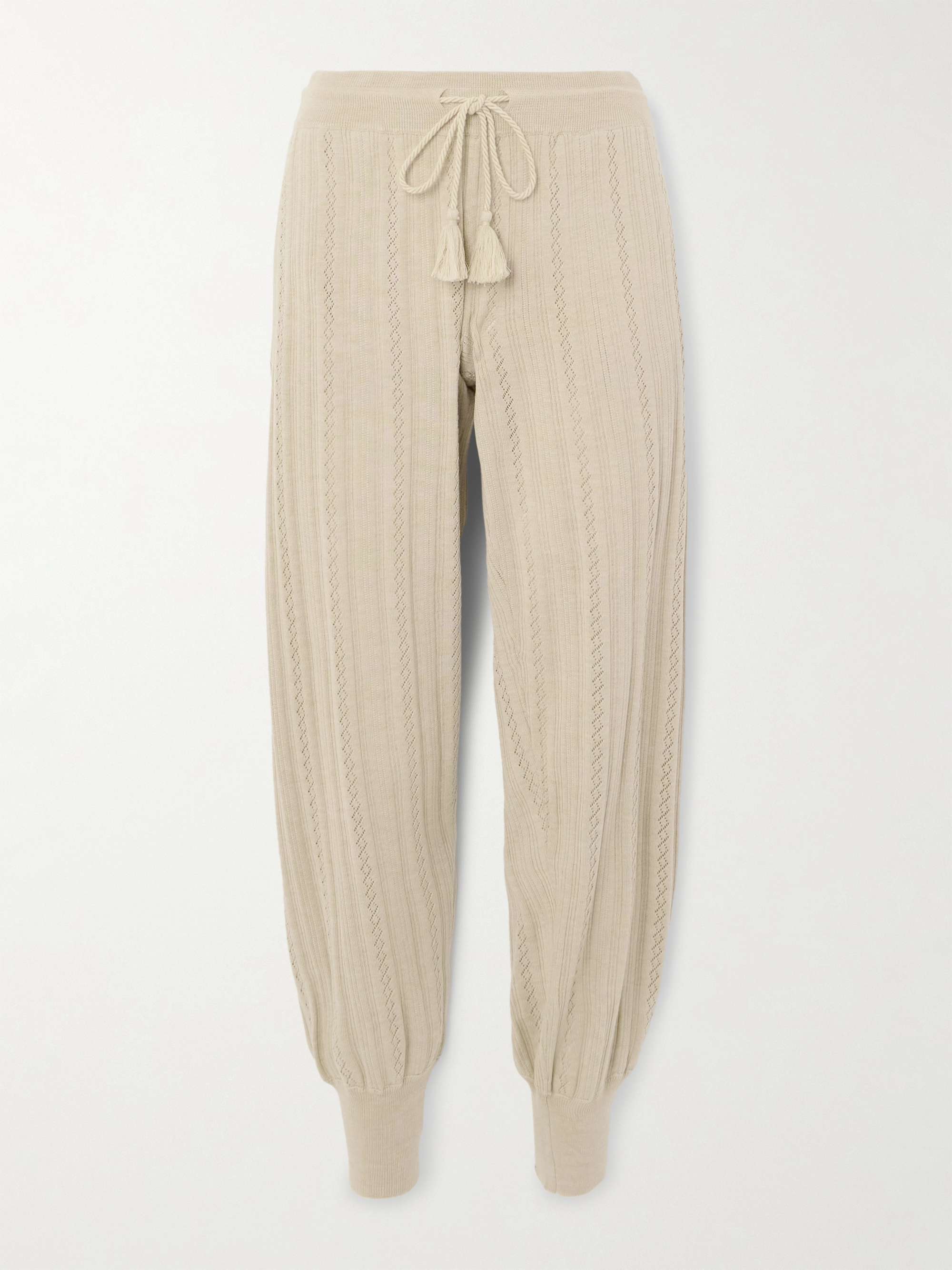 Ribbed wool and pointelle-knit track pants view