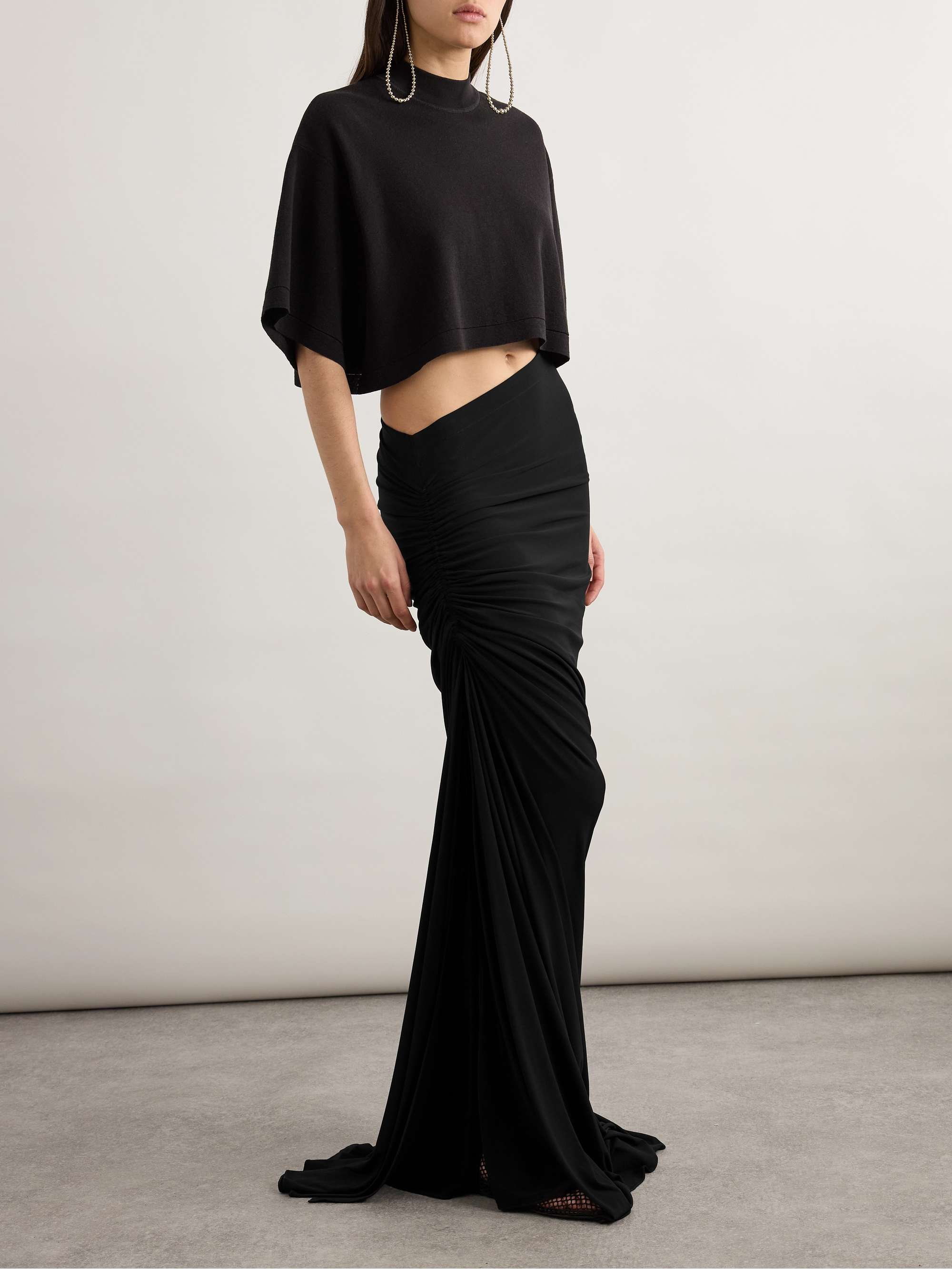 Draped stretch-knit maxi skirt view