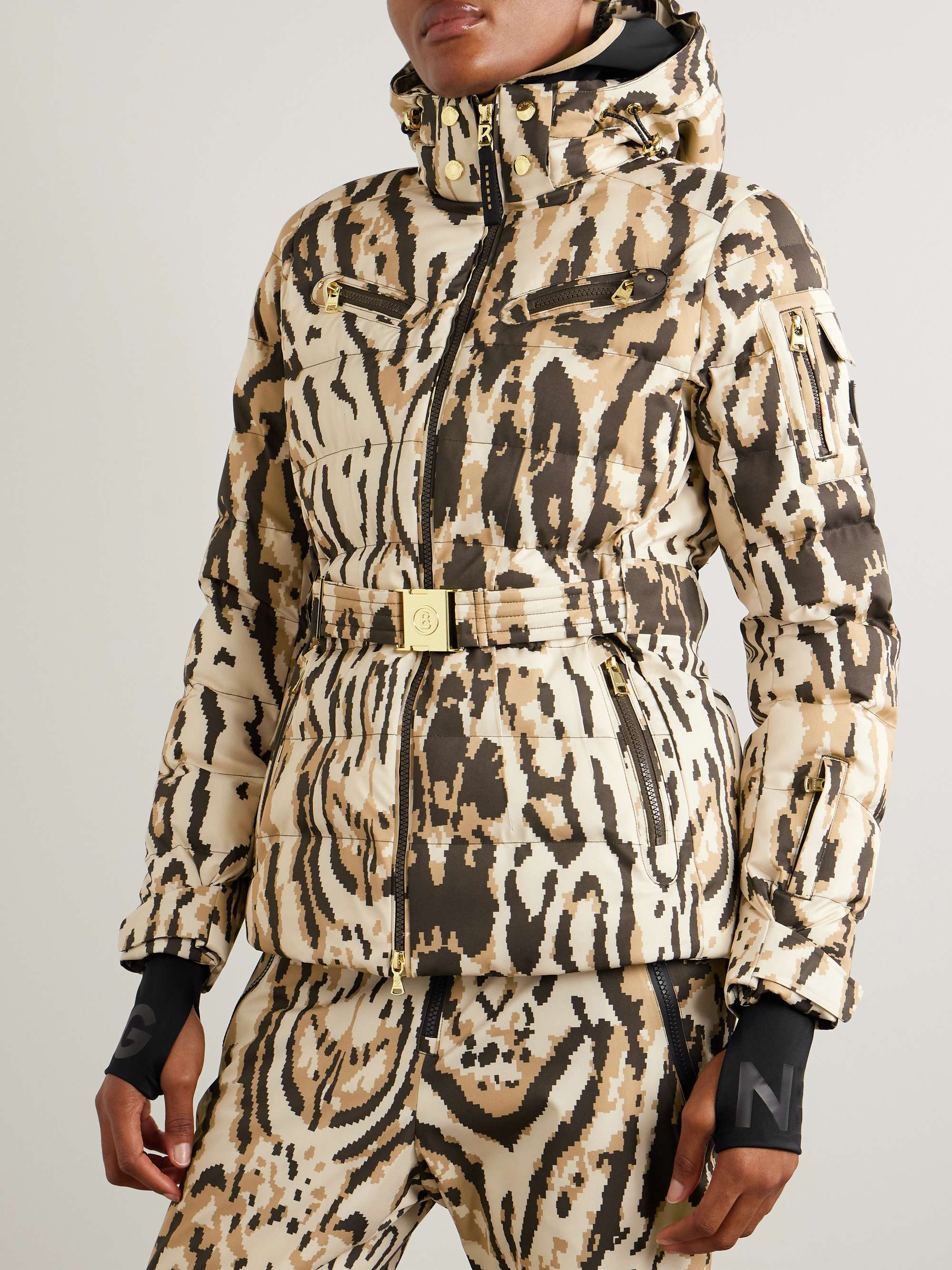 Ellya layered belted quilted leopard-print ski jacket view