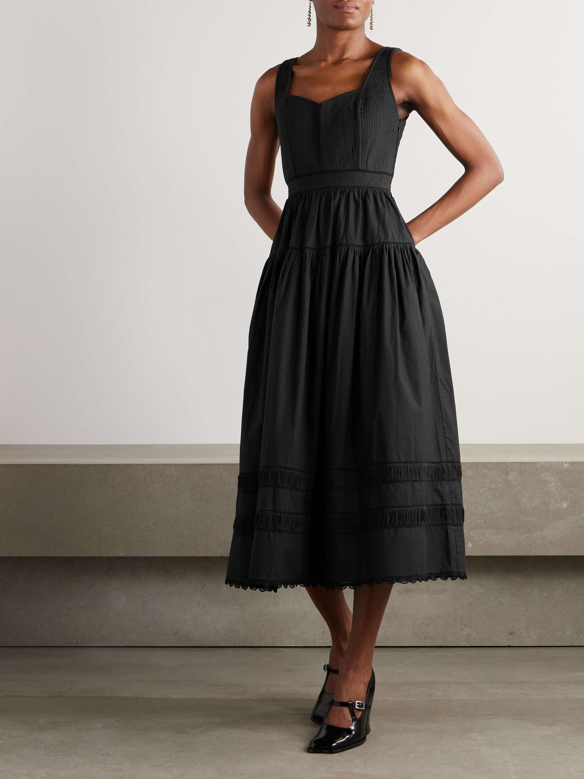 Isadora tiered lace-trimmed cotton-poplin midi dress view
