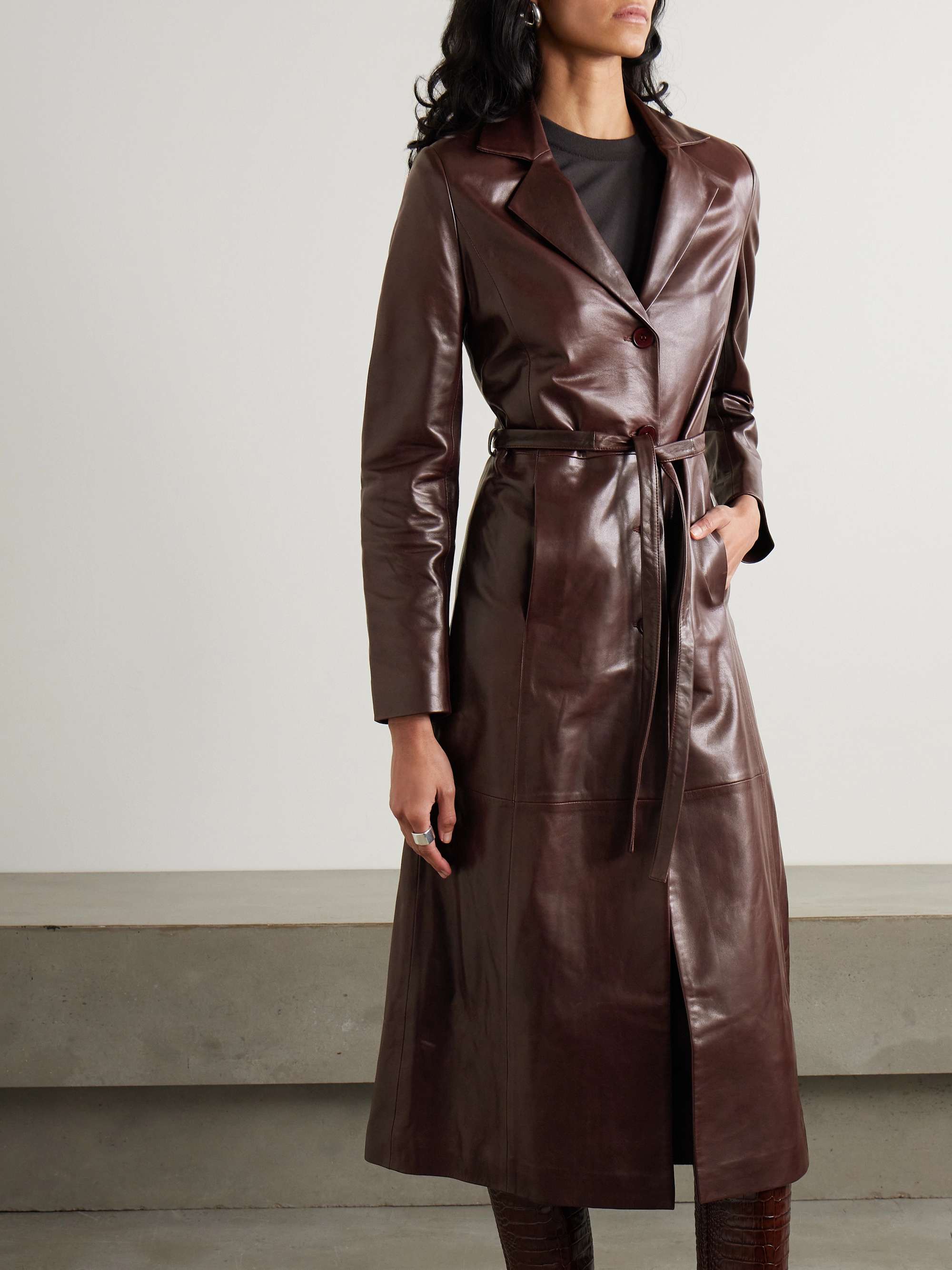 Tamara belted paneled leather coat view