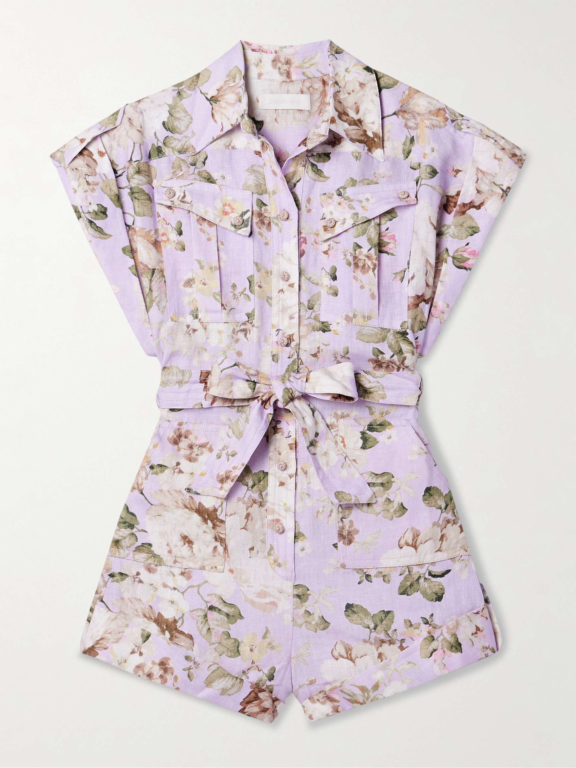 Acacia belted floral-print linen playsuit view