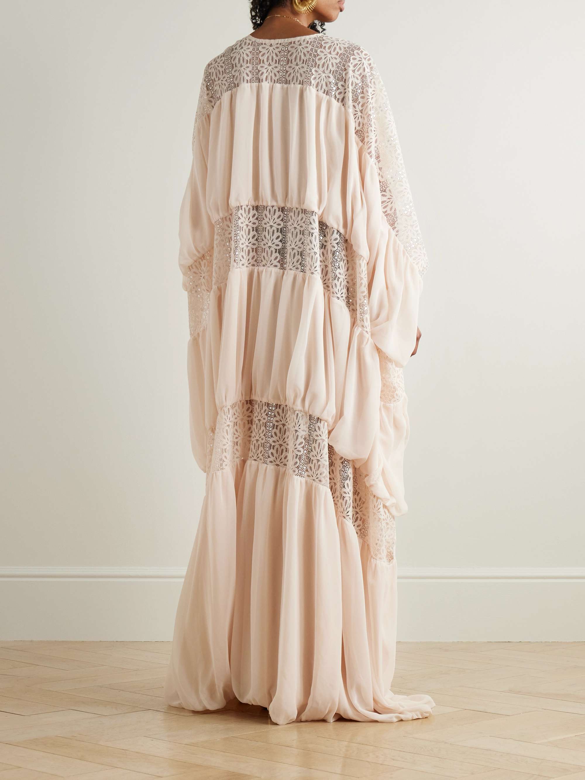 Draped georgette and lace gown view