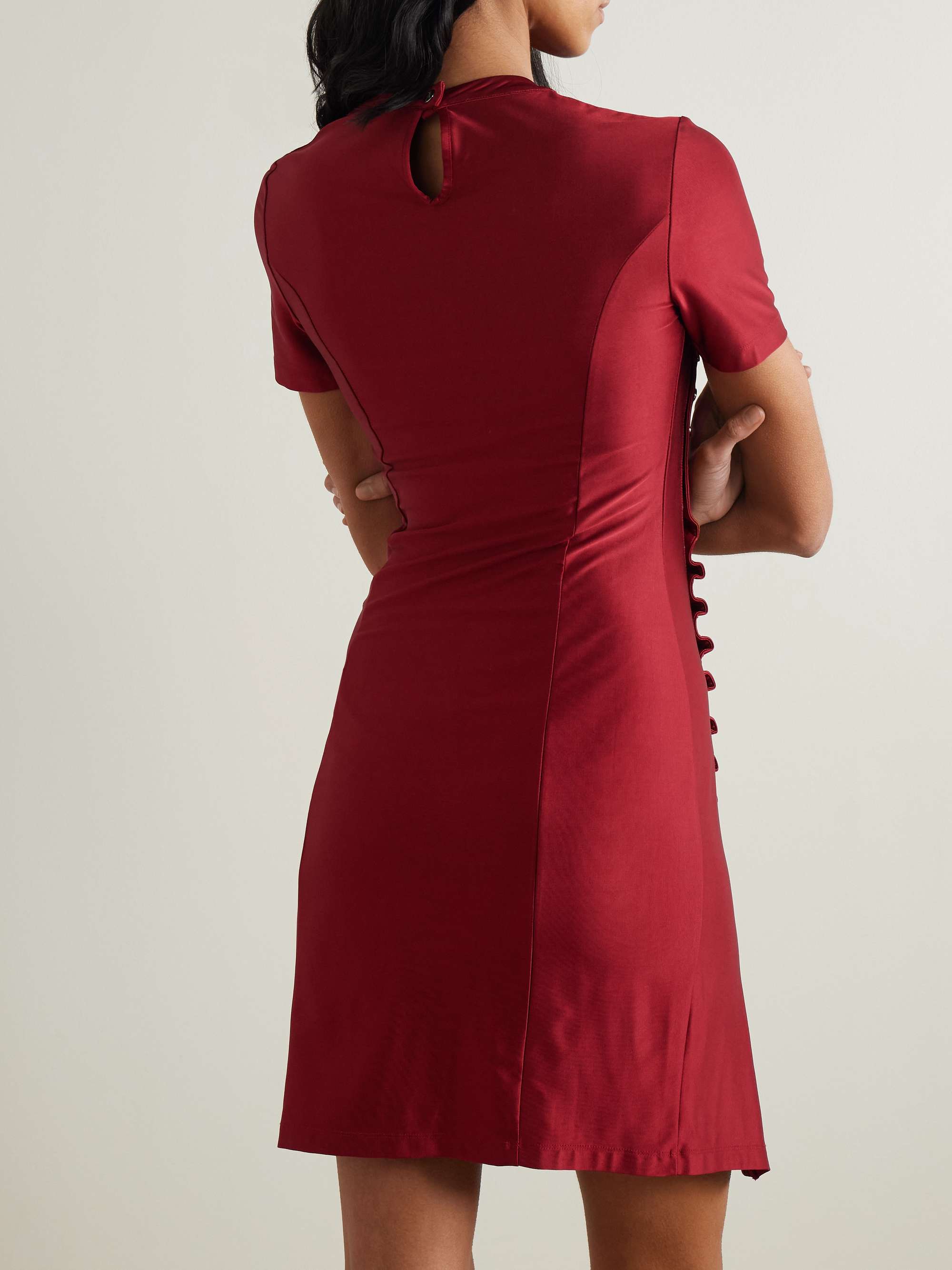 Embellished gathered satin-jersey mini dress view