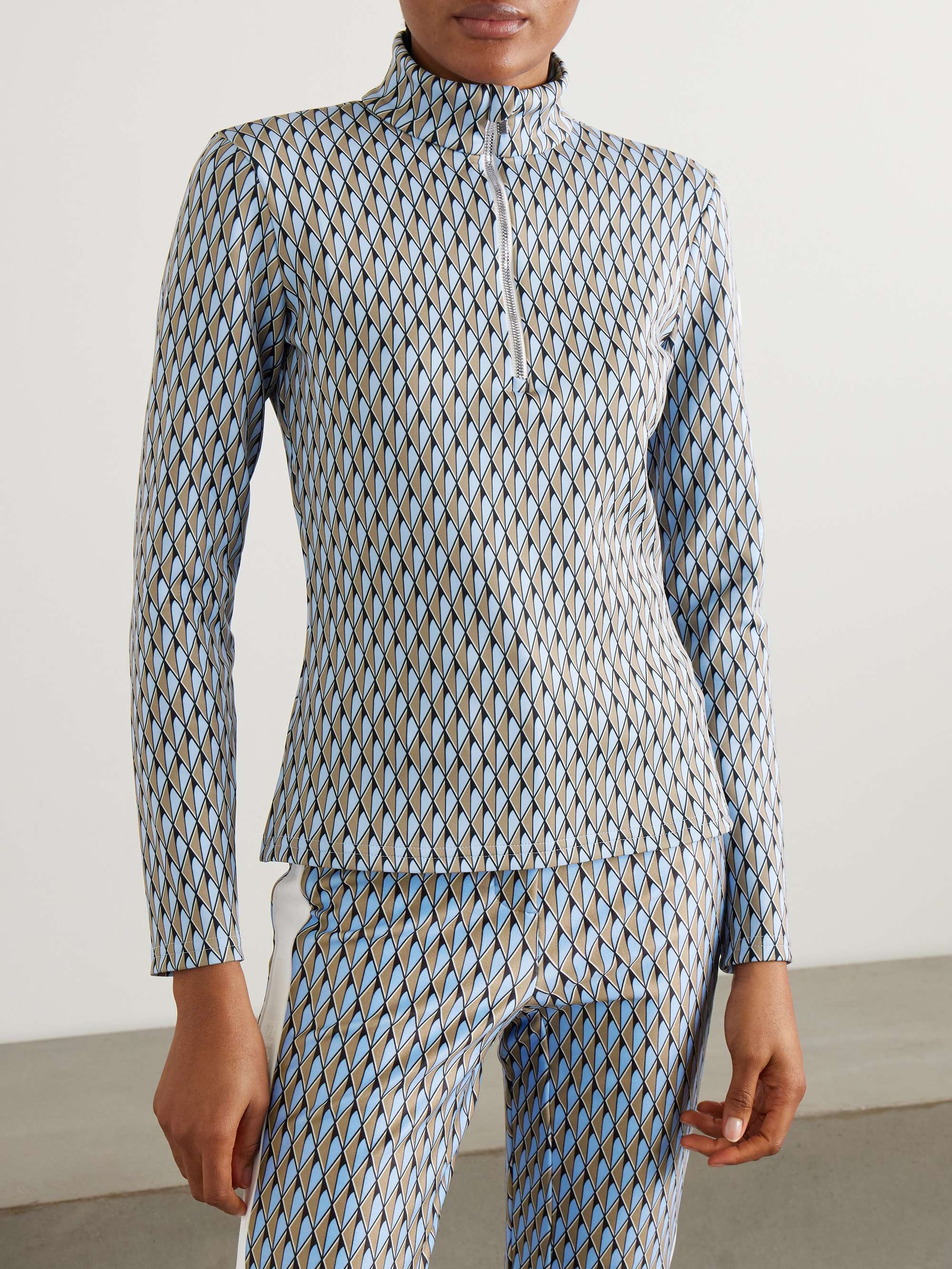 Orion printed ponte half-zip top view