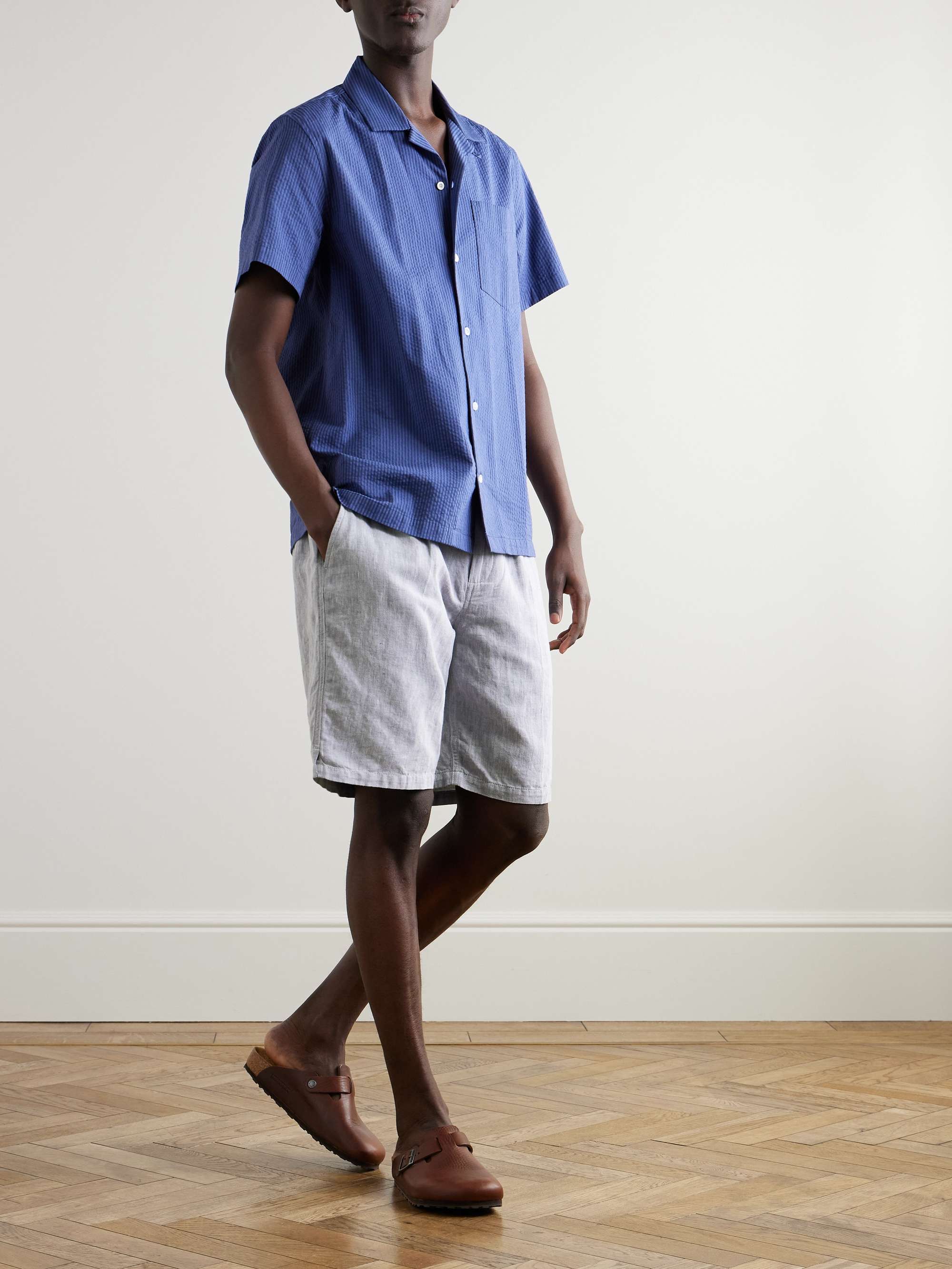 Rui Wide-Leg Herringbone Cotton and Linen-Blend Drawstring Shorts view