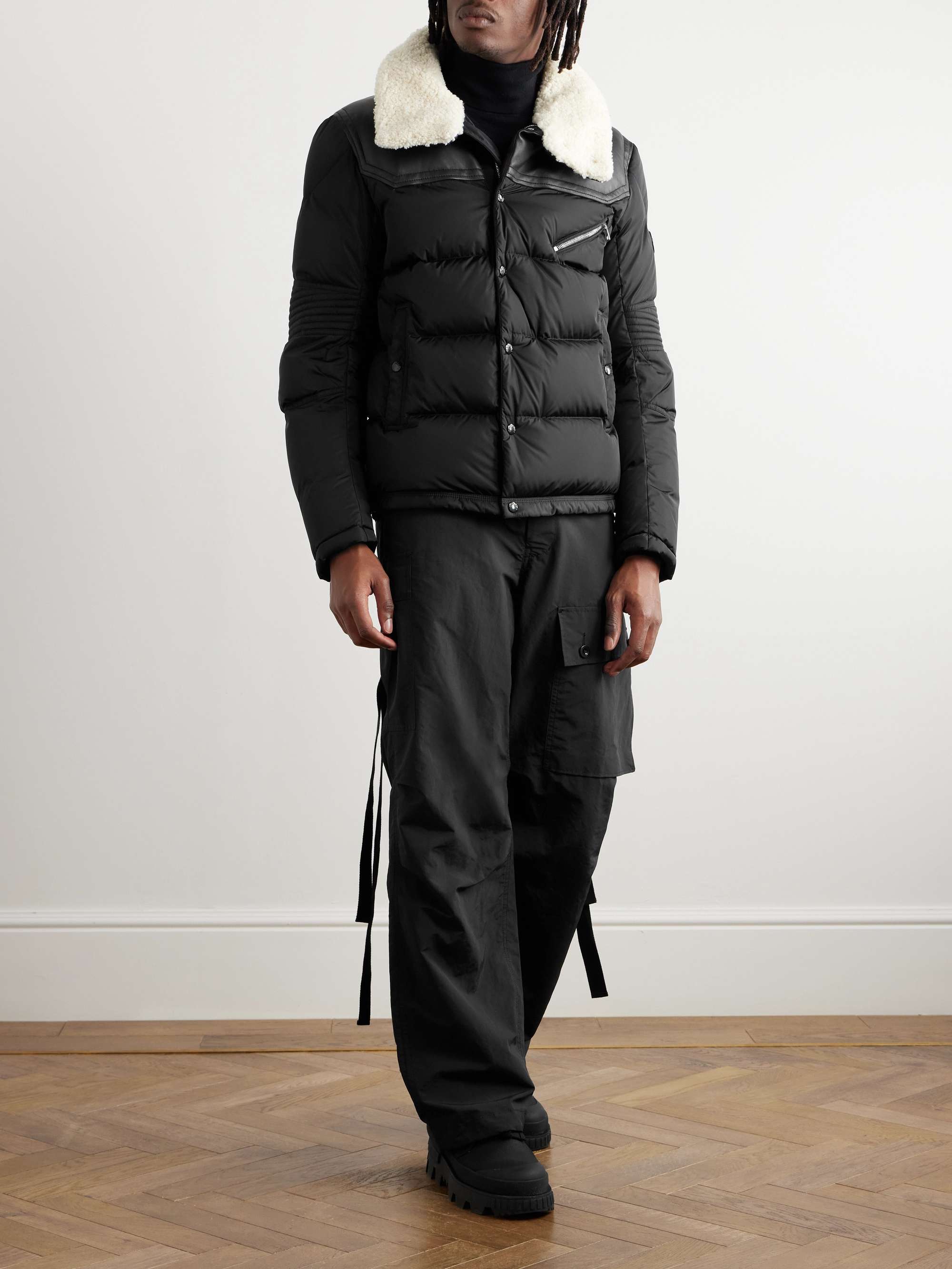 Leo Logo-Appliquéd Shearling and Leather-Trimmed Quilted Shell Down Jacket view