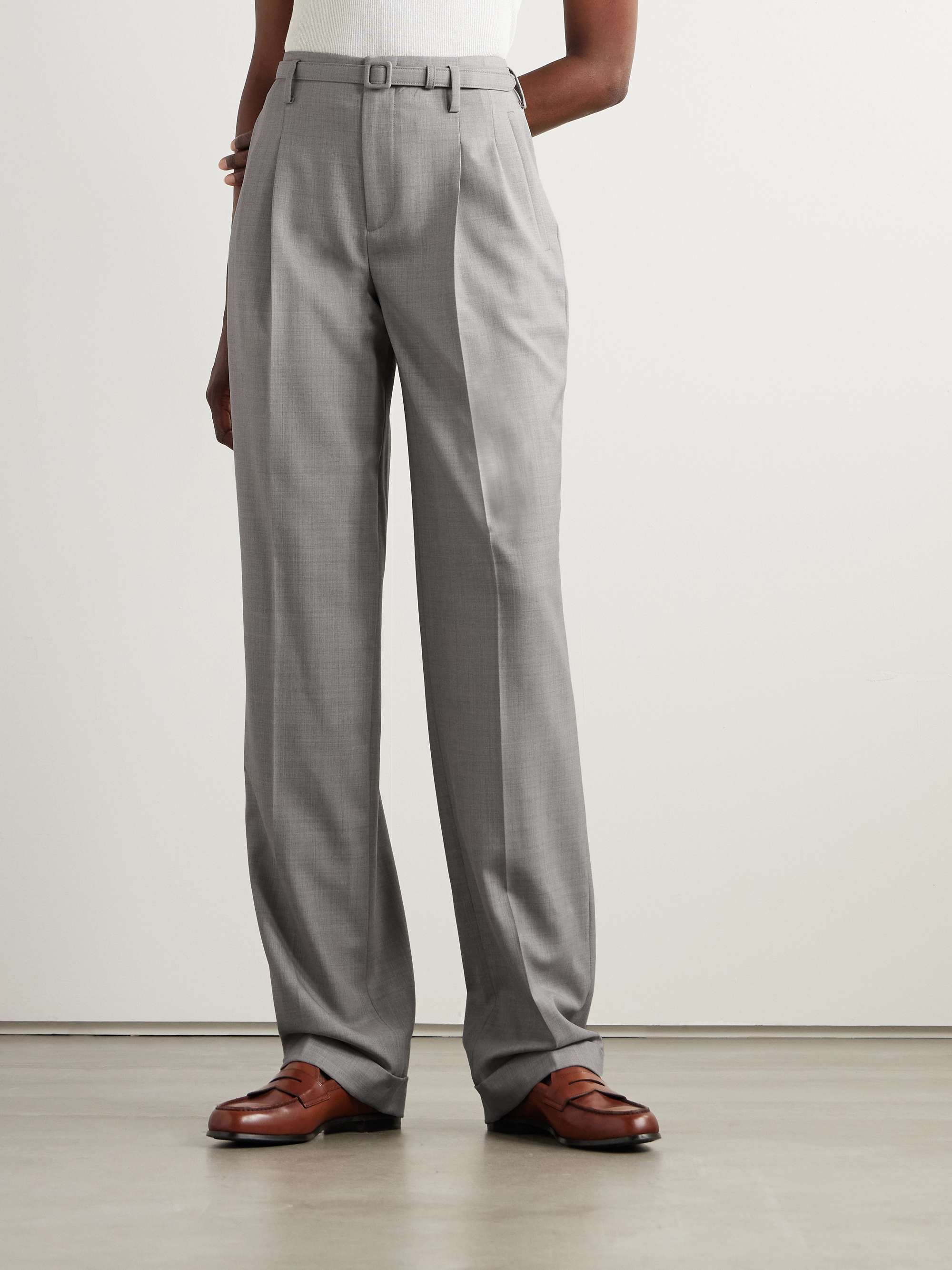 Stamford pleated wool straight-leg pants view