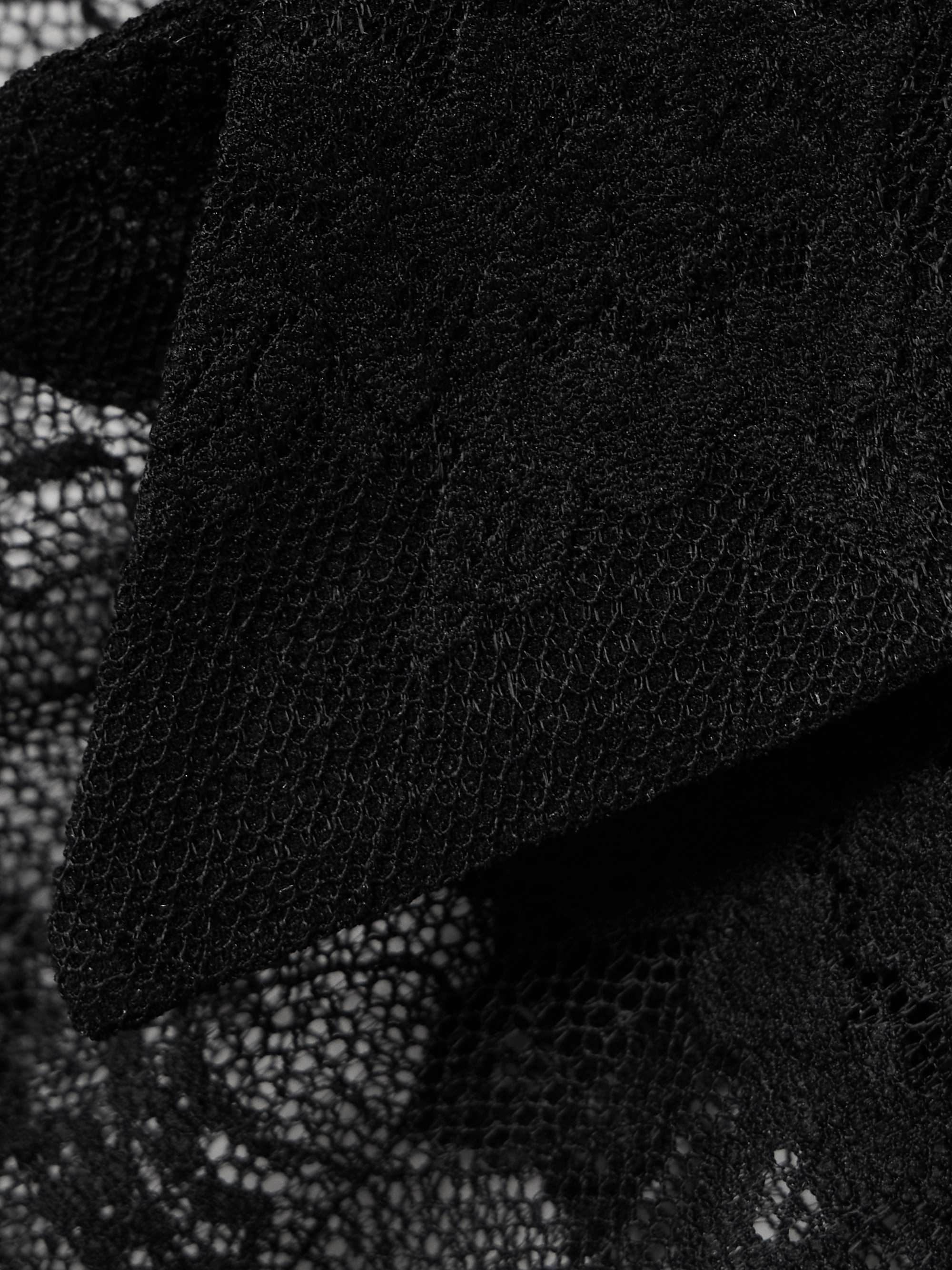 Satin-trimmed scalloped stretch-lace shirt view