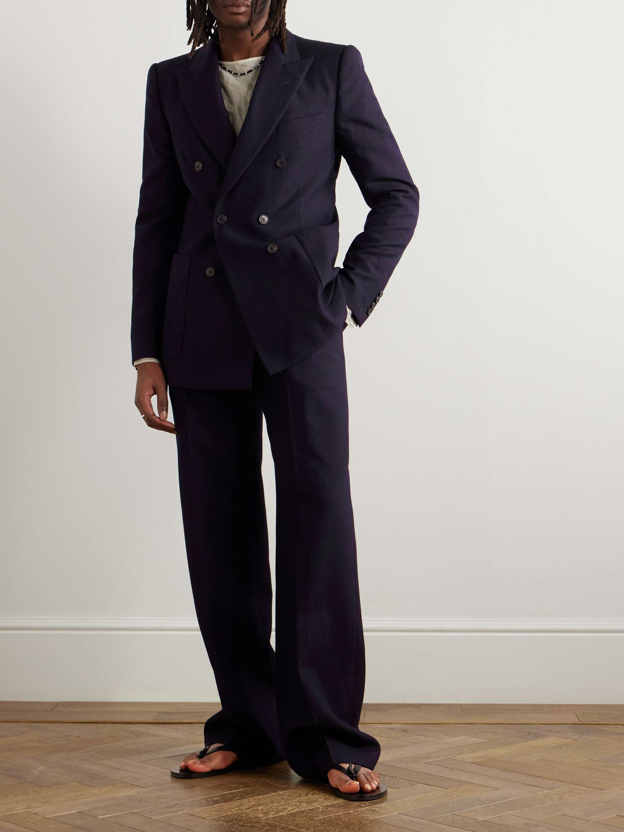 Slim-Fit Double-Breasted Wool and Linen-Blend Blazer view