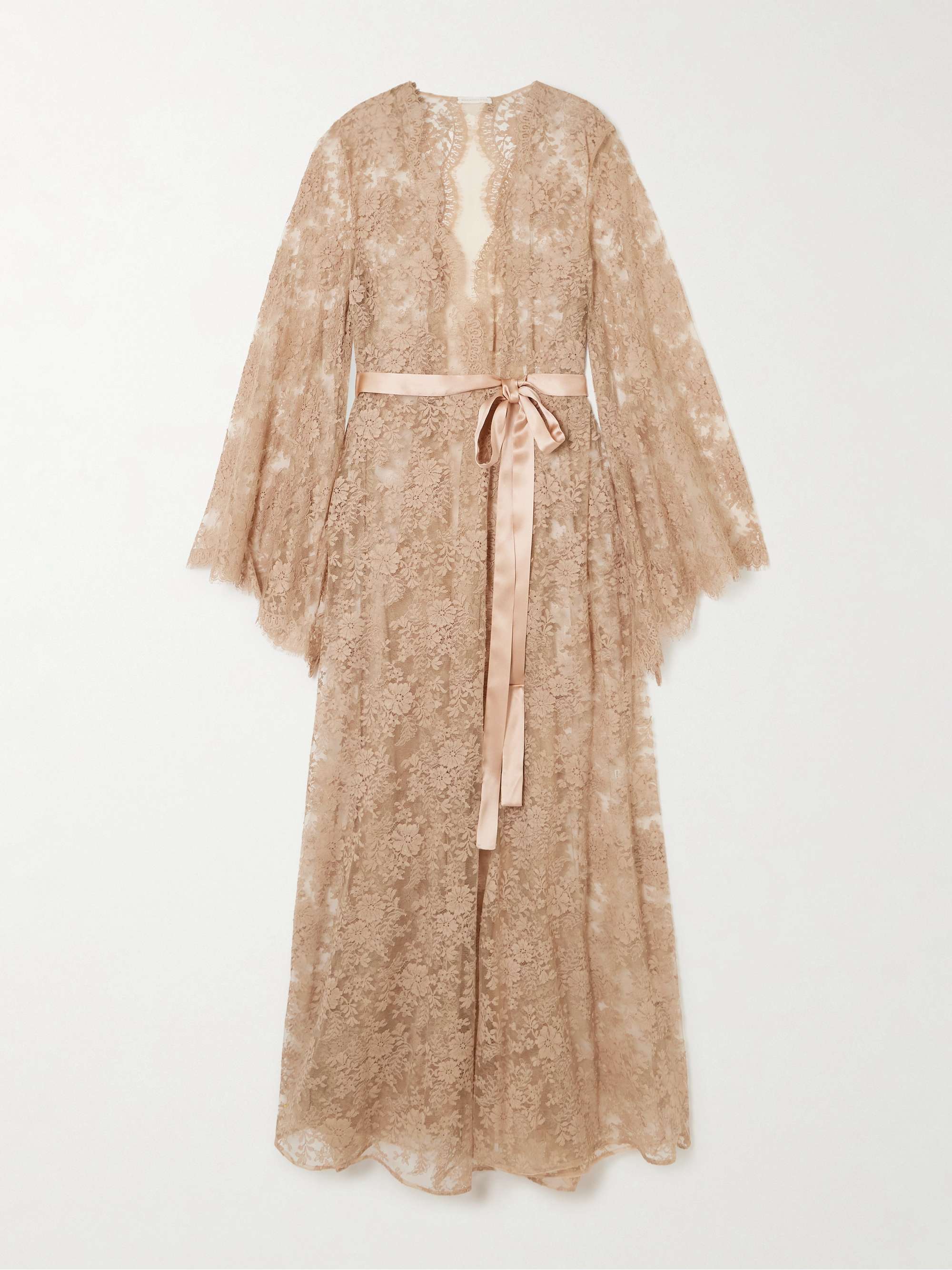 Classic Love belted satin-trimmed cotton-blend lace robe view