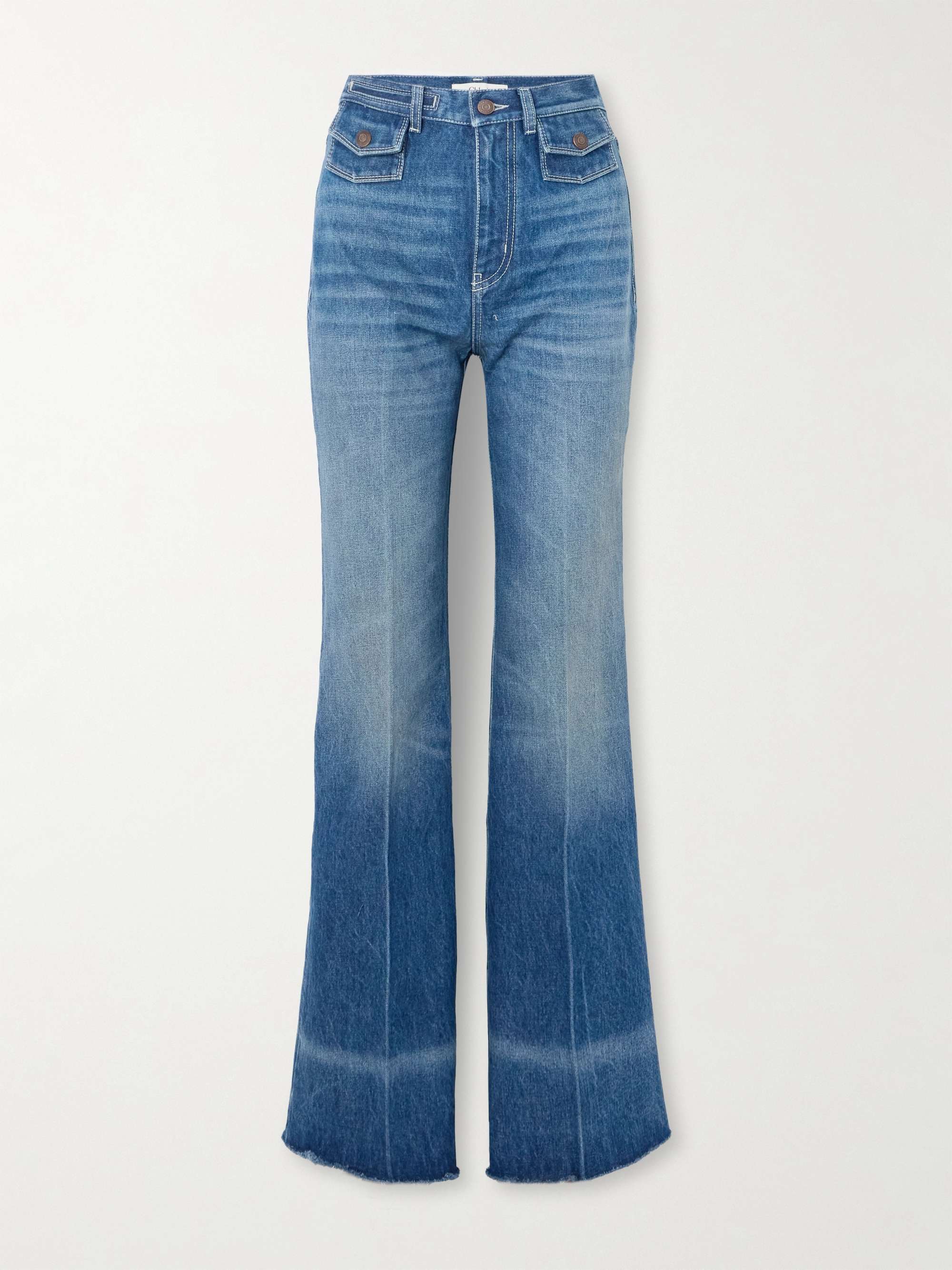 Frayed high-rise flared jeans view