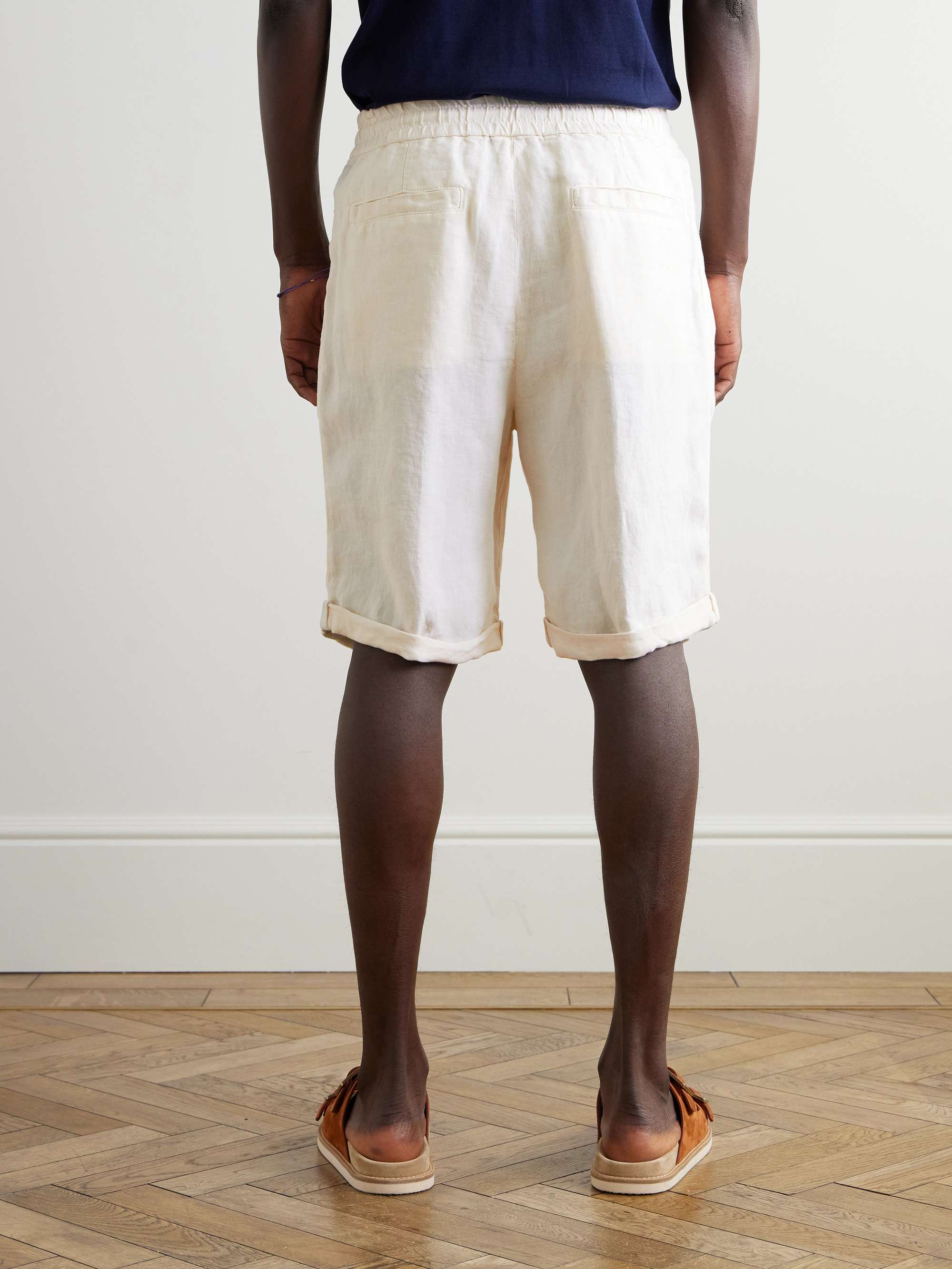 Straight-Leg Pleated Linen Drawstring Bermuda Shorts view