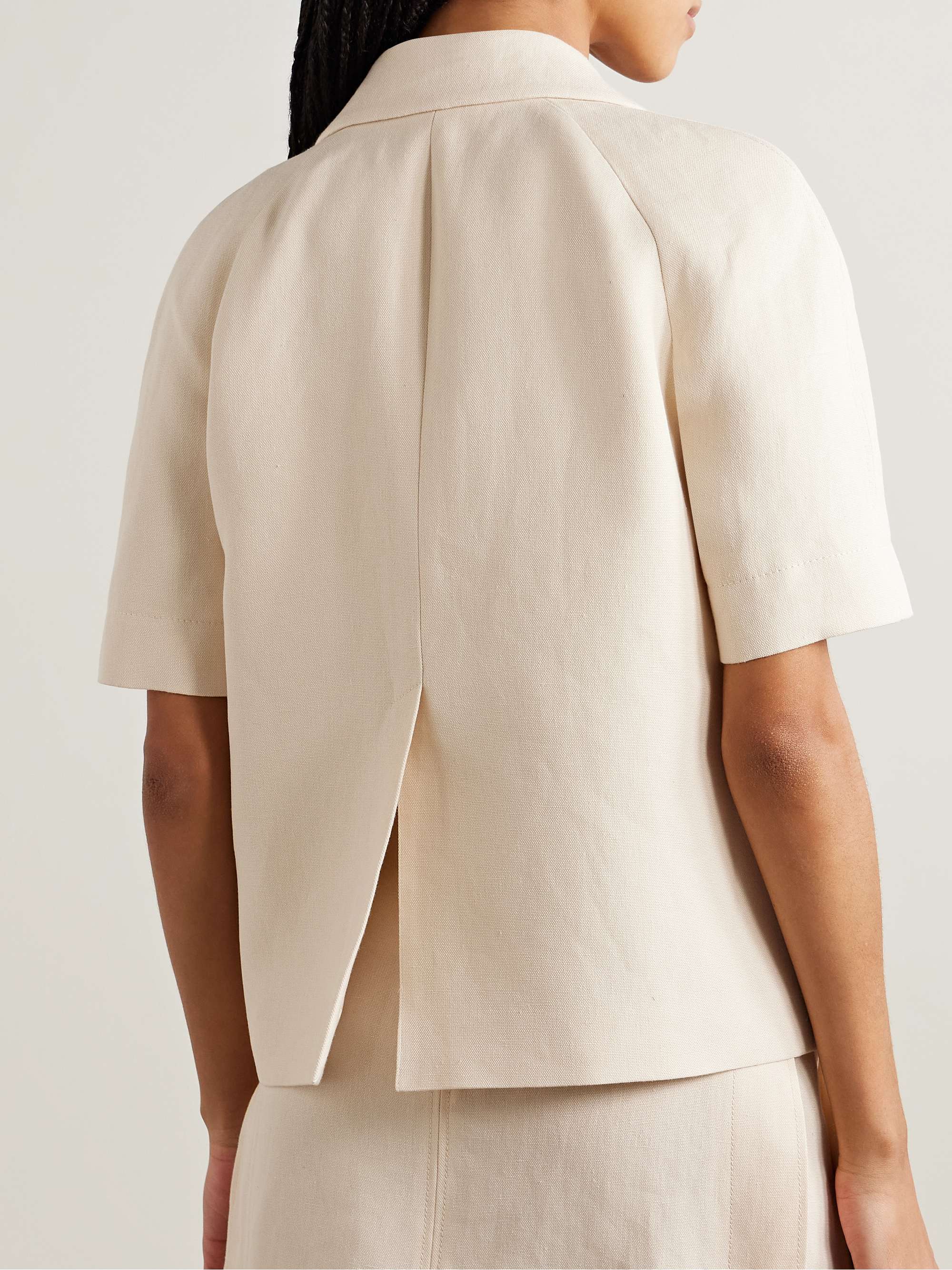 Horsebit-detailed leather-trimmed linen-canvas jacket view