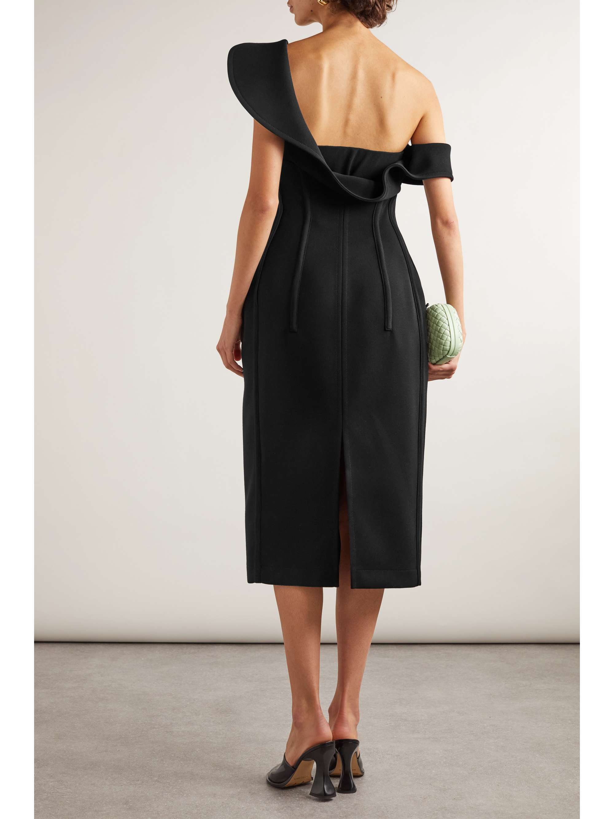 One-shoulder wool midi dress view