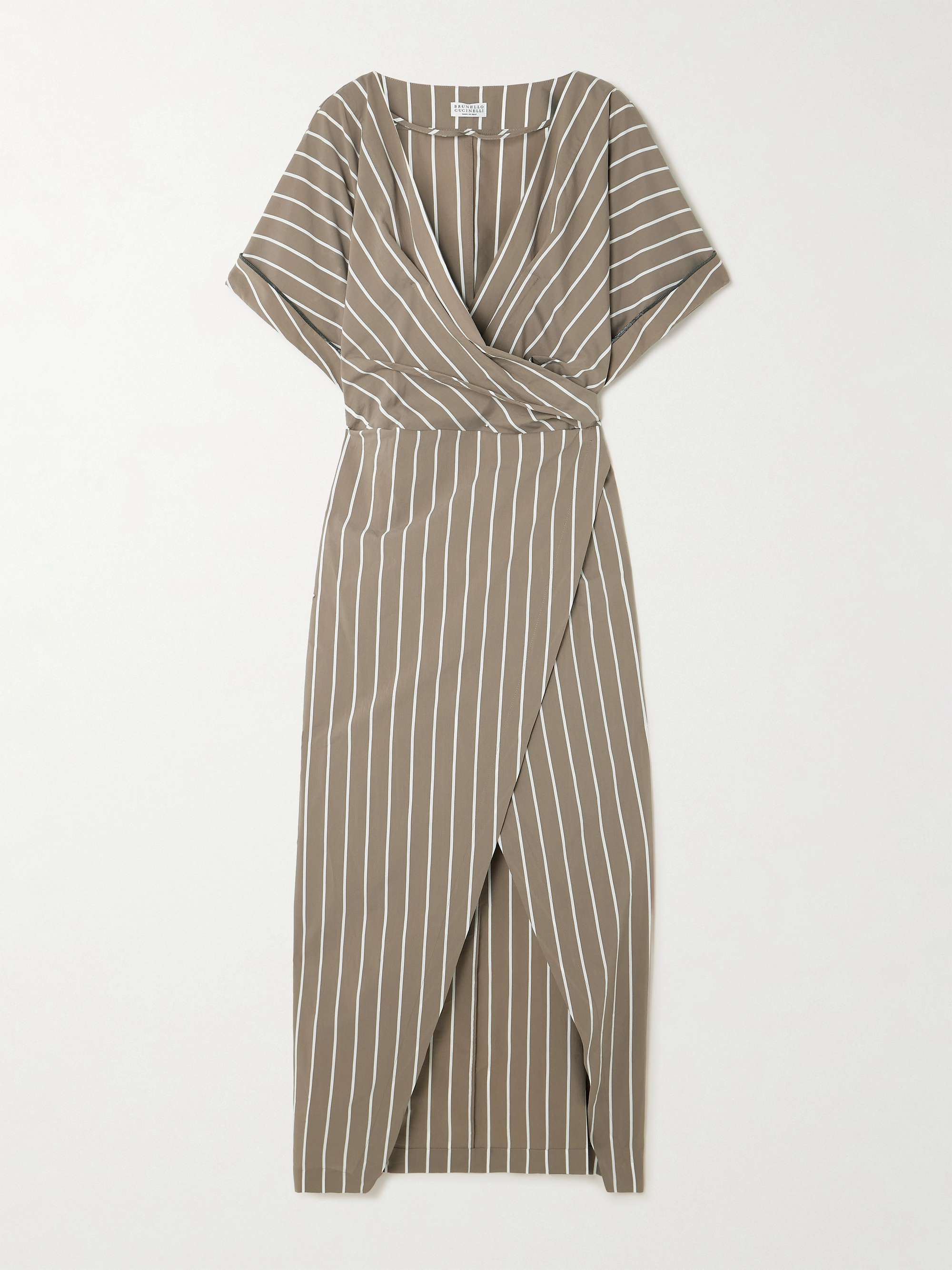 Striped cotton-blend poplin wrap midi dress view