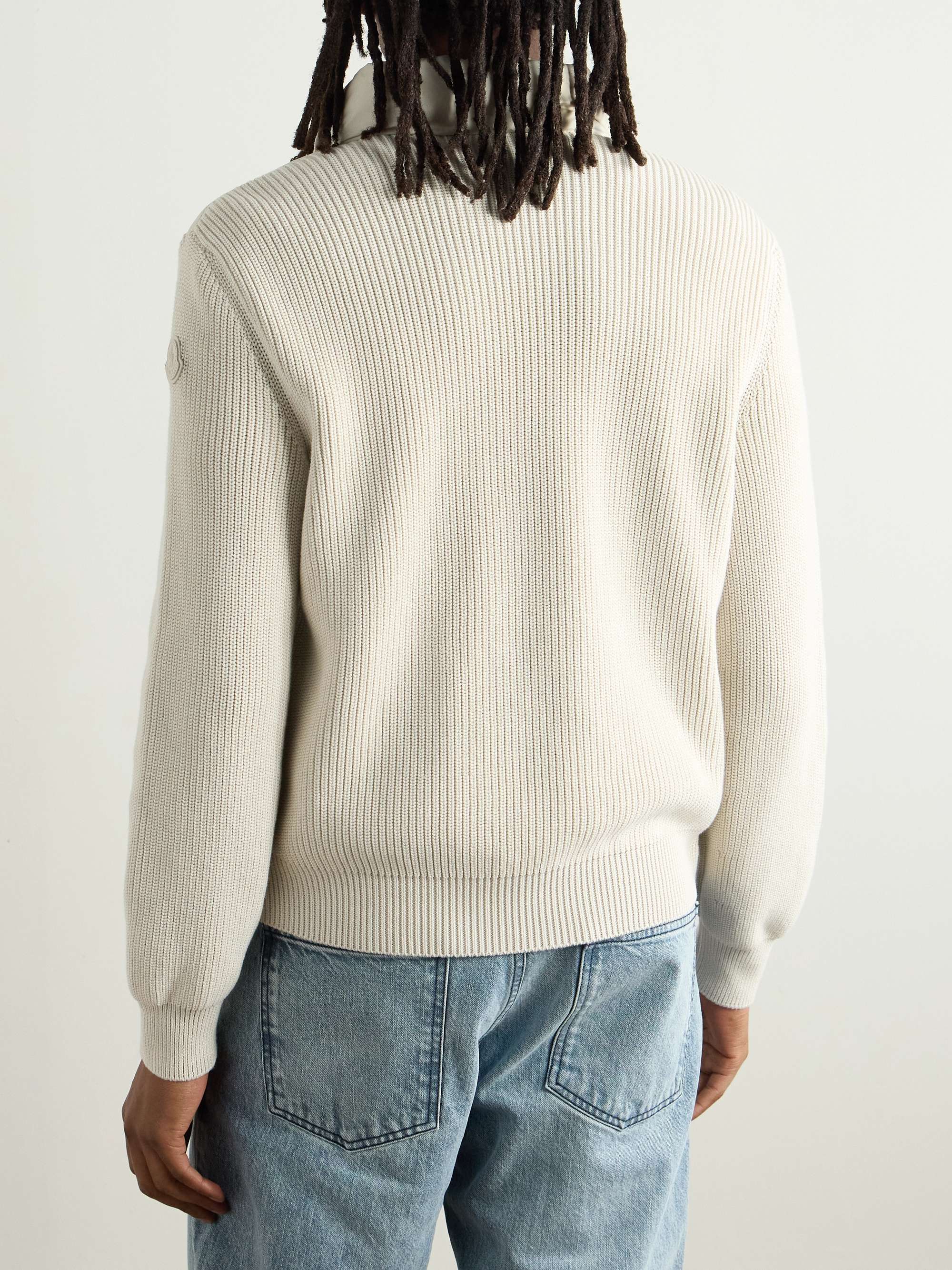 Ribbed Cotton and Quilted Shell Down Zip-Up Cardigan view
