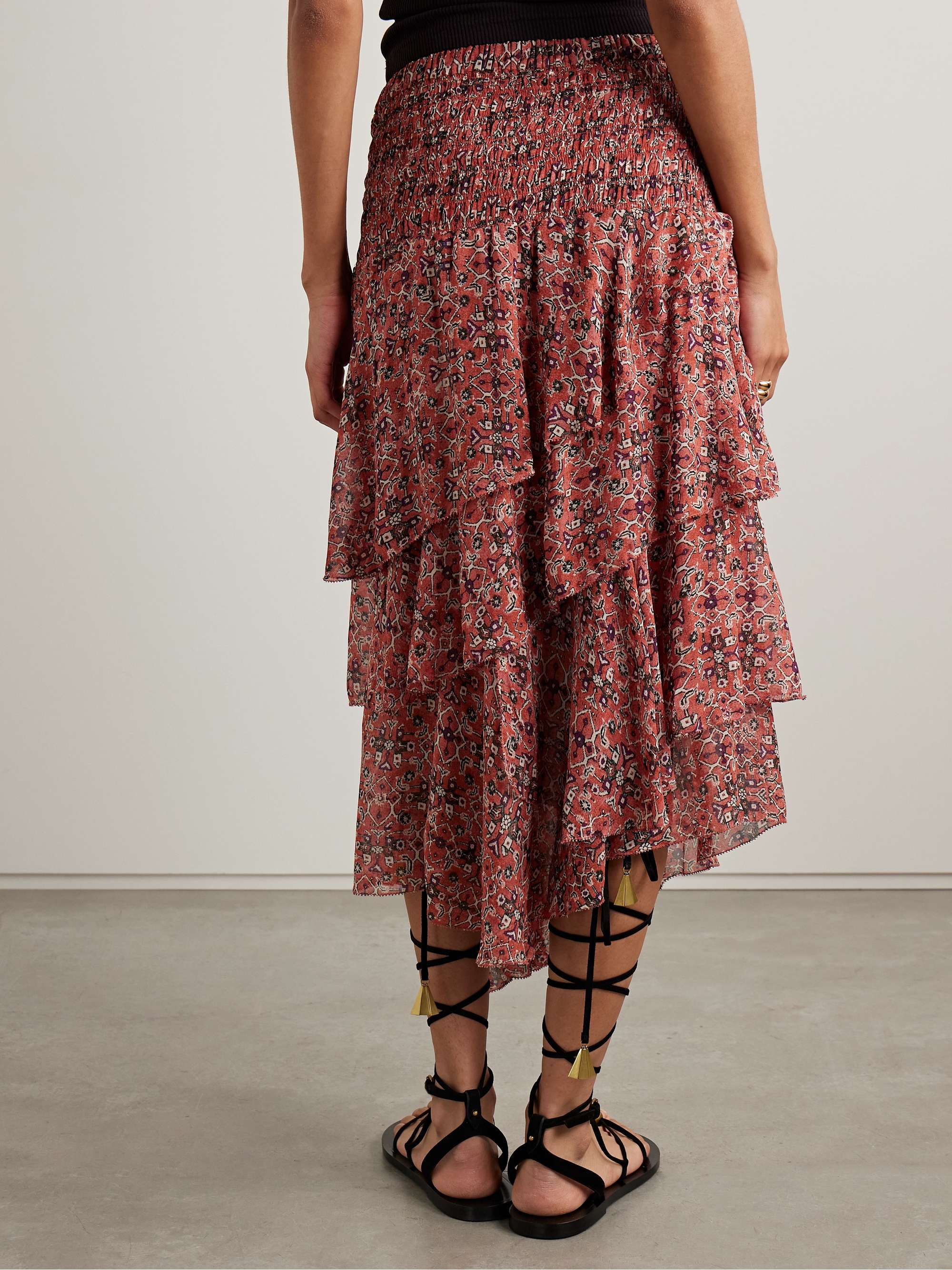 Brigitte asymmetric tiered ruffled printed georgette skirt view