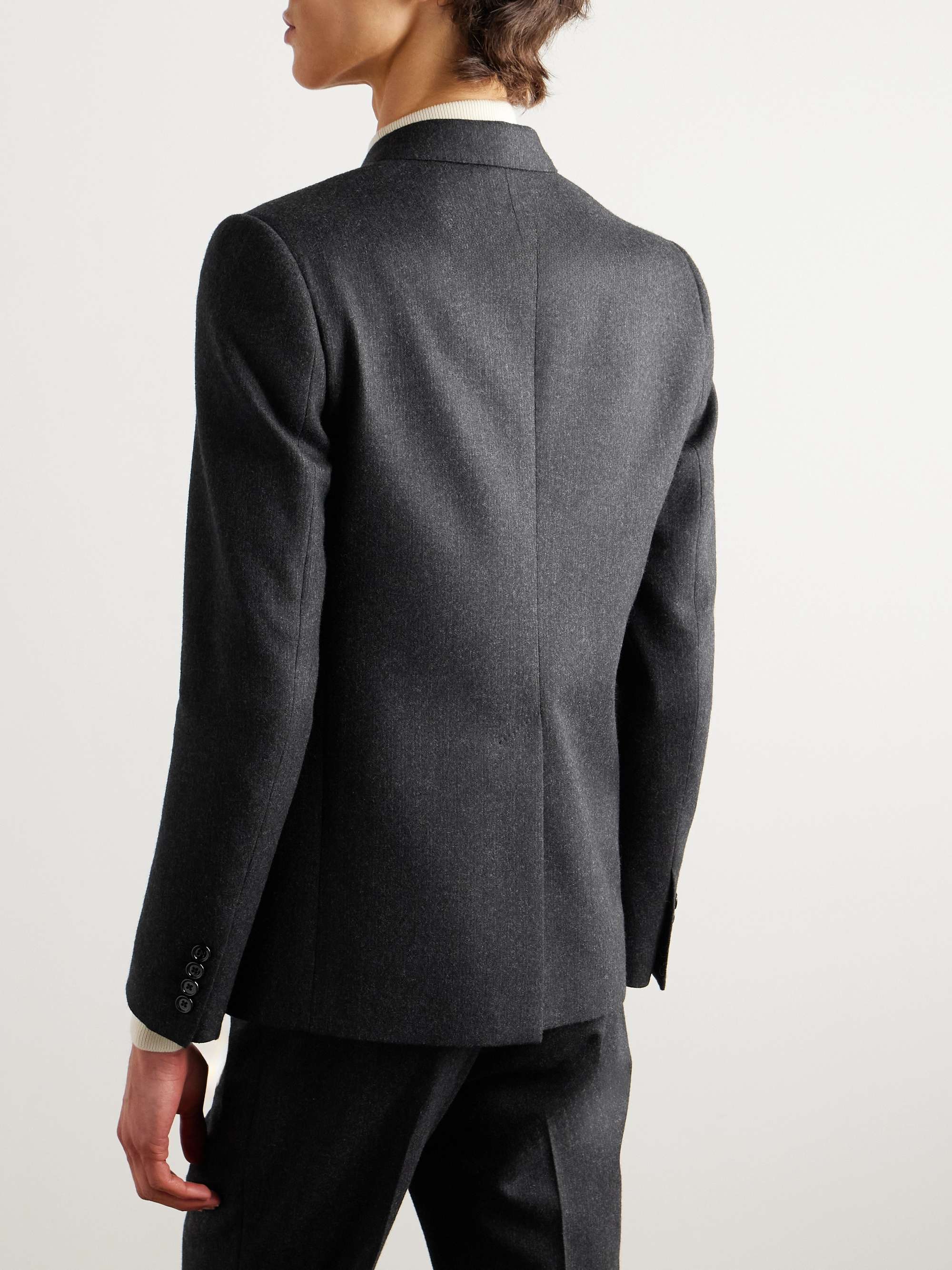 Slim-Fit Double-Breasted Pinstriped Brushed Wool-Twill Suit Jacket view