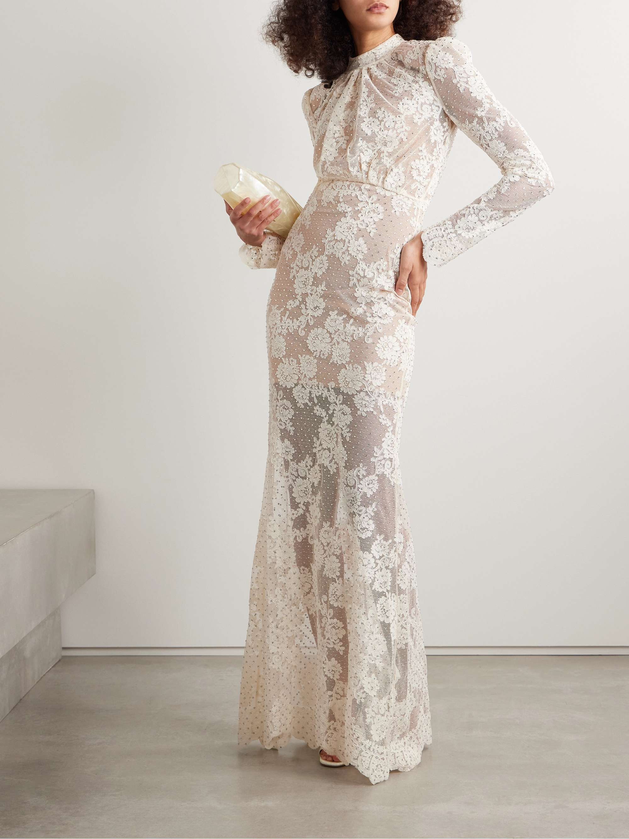 Crystal-embellished corded lace maxi dress view