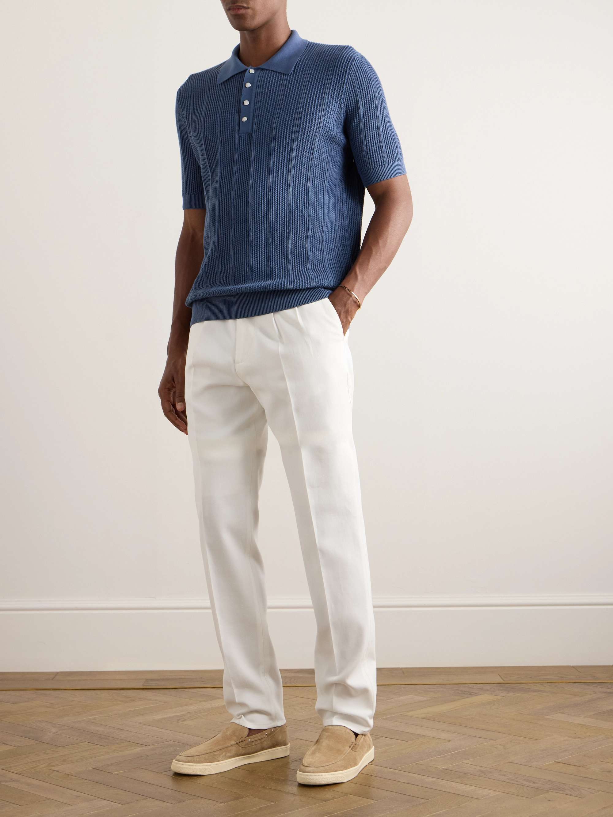 Straight-Leg Pleated Cotton-Crepe Trousers view