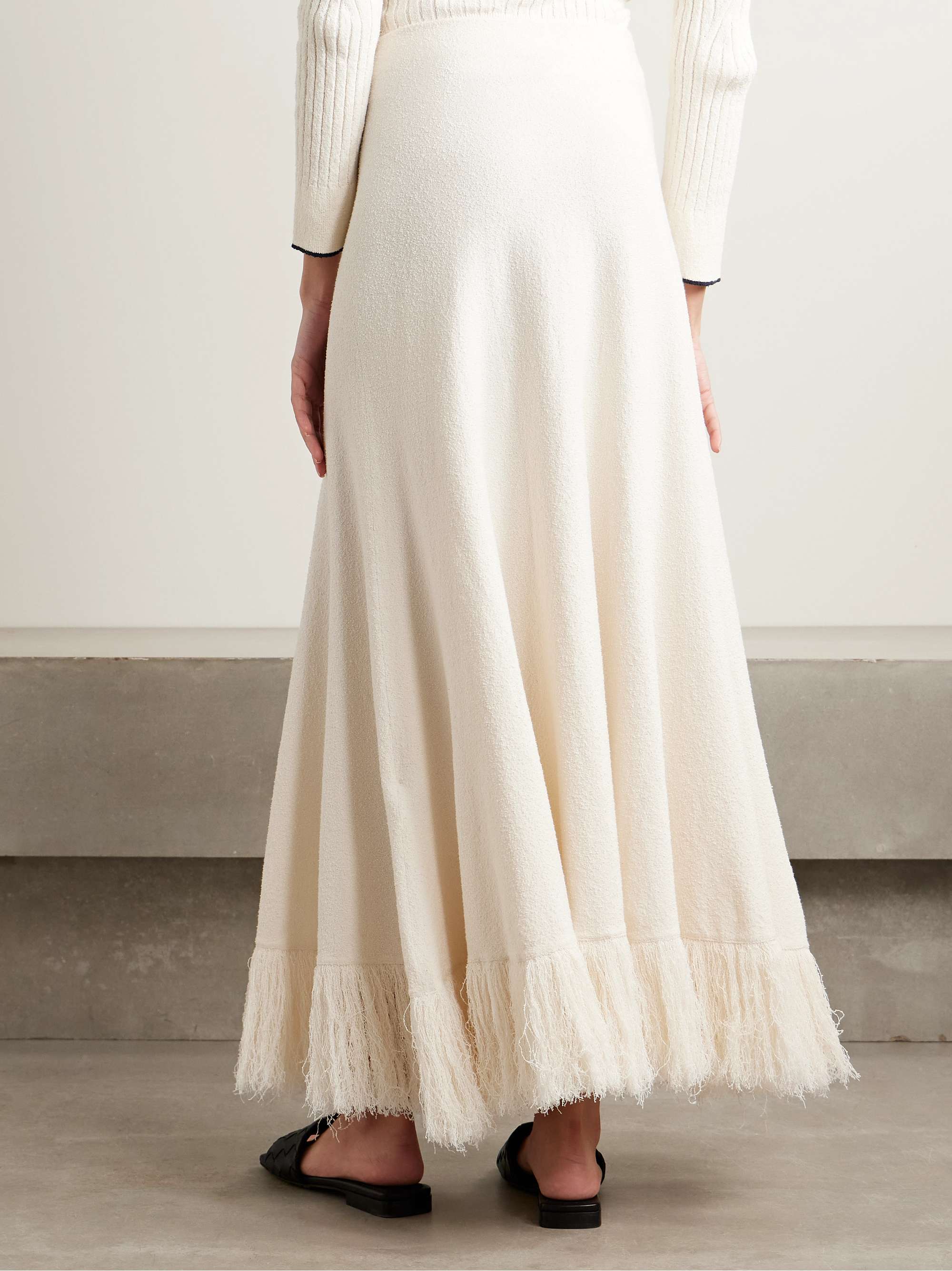 Fringed cotton-blend bouclé maxi skirt view