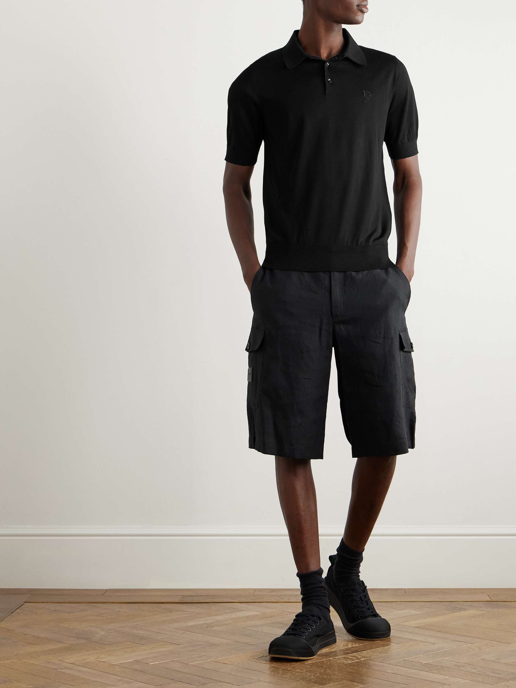 Logo-Embroidered Silk Polo Shirt view