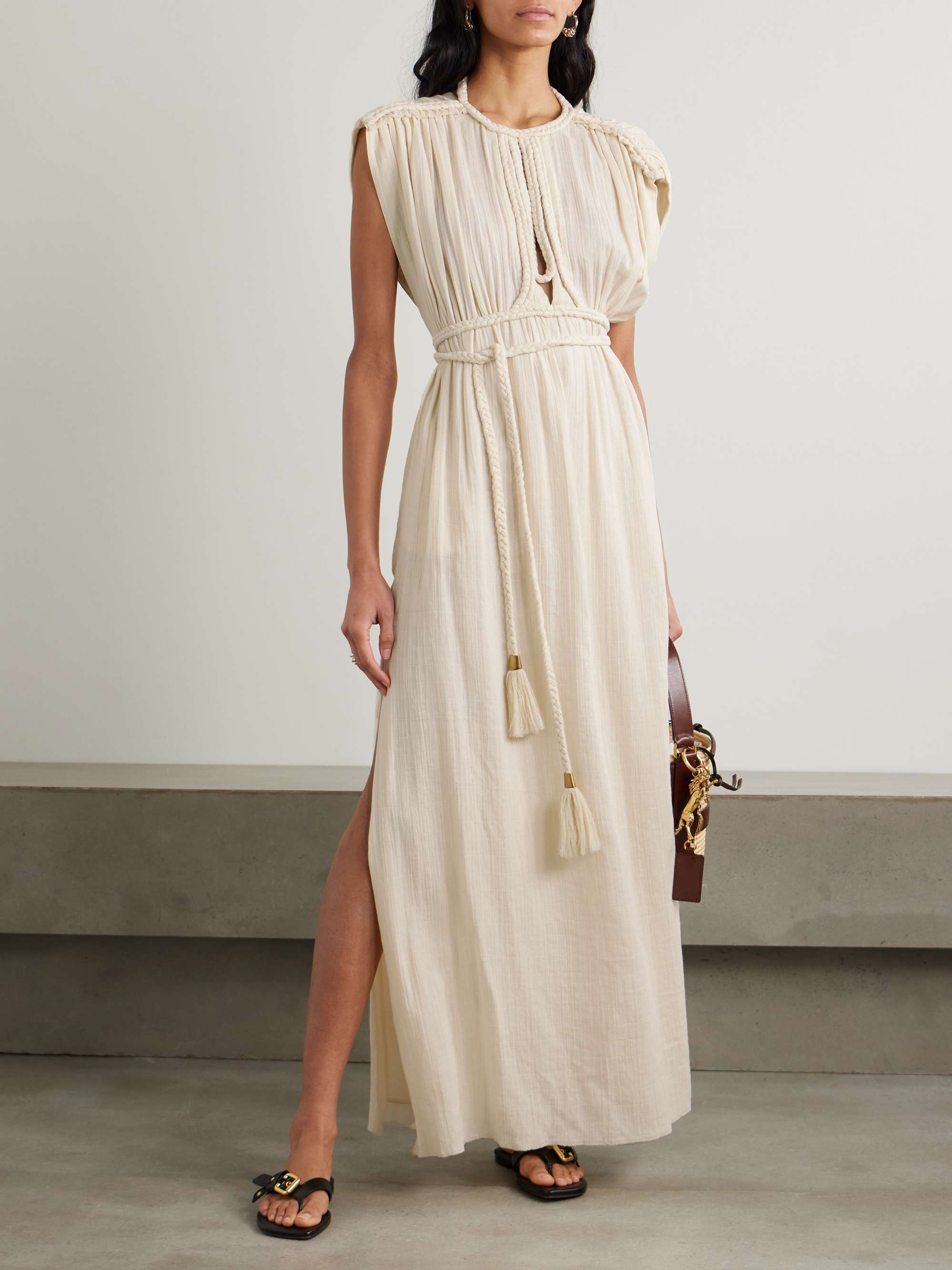 Joya braided gathered cotton-gauze maxi dress view