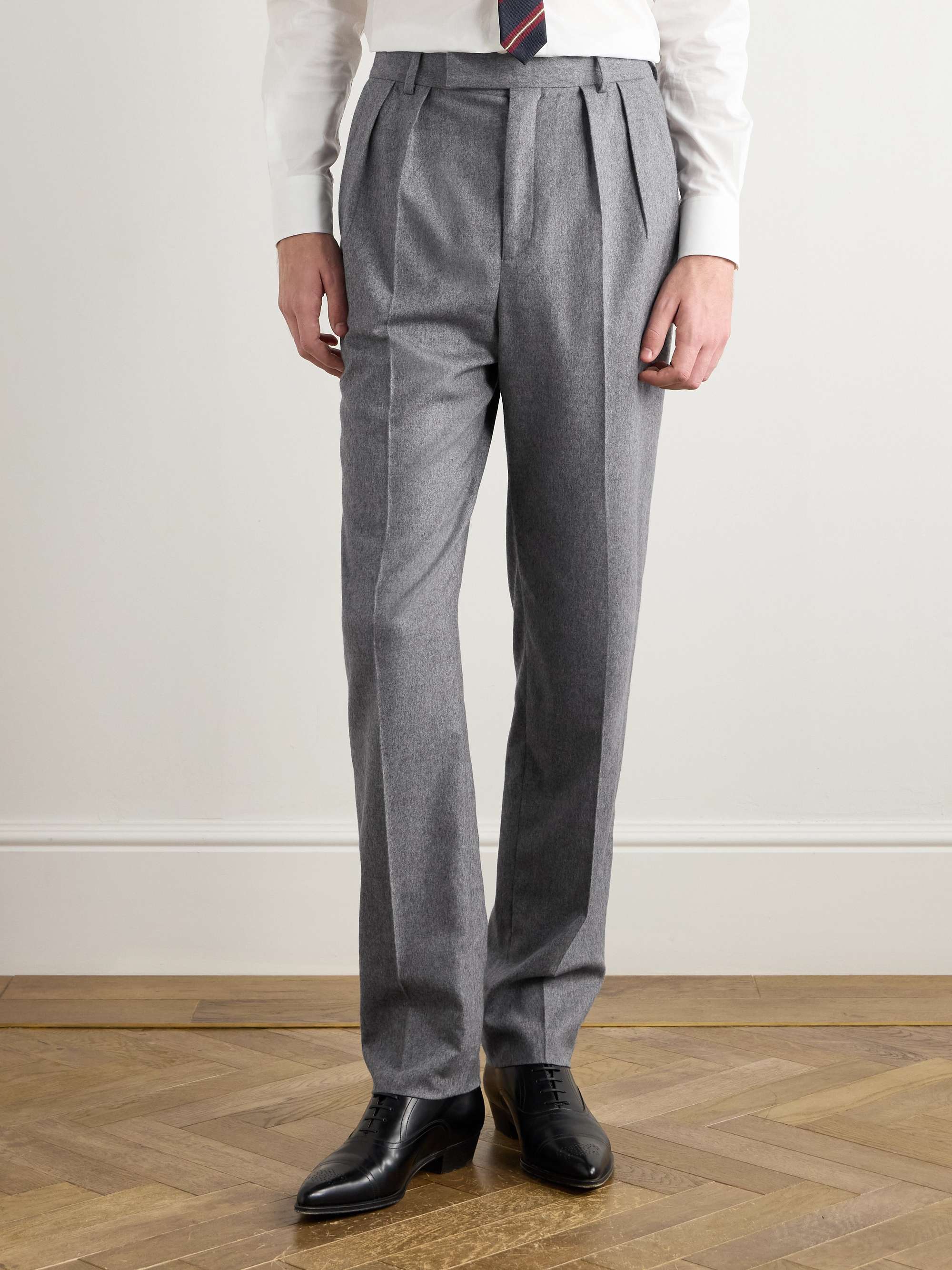 Keith Tapered Pleated Cashmere-Flannel Trousers view