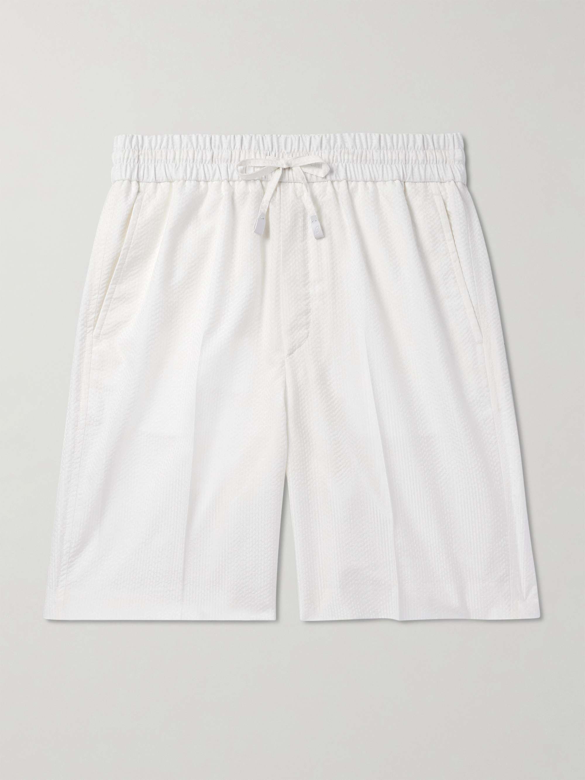 Straight-Leg Herringbone Striped Silk-Seersucker Shorts view