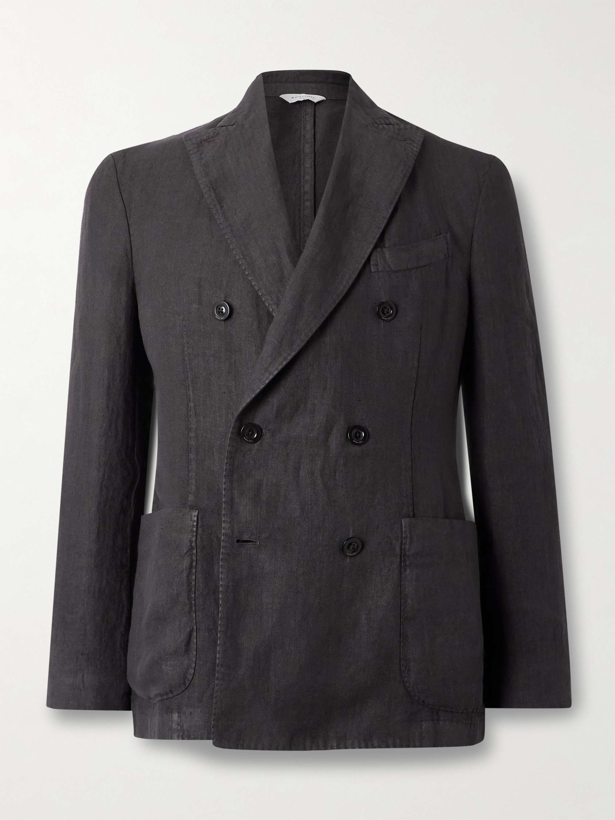 Double-Breasted Herringbone Linen Suit Jacket view