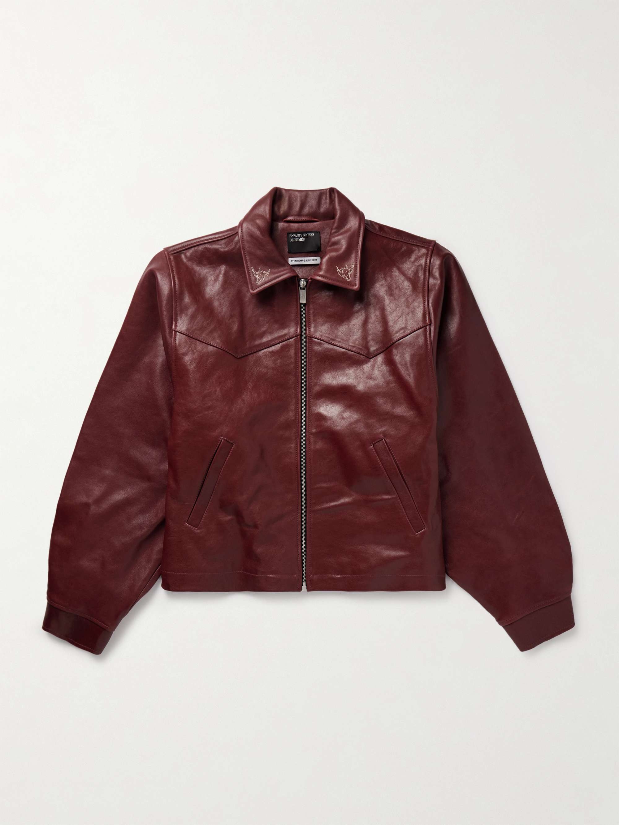 Principe de L'Amour Cropped Embroidered Leather Jacket view