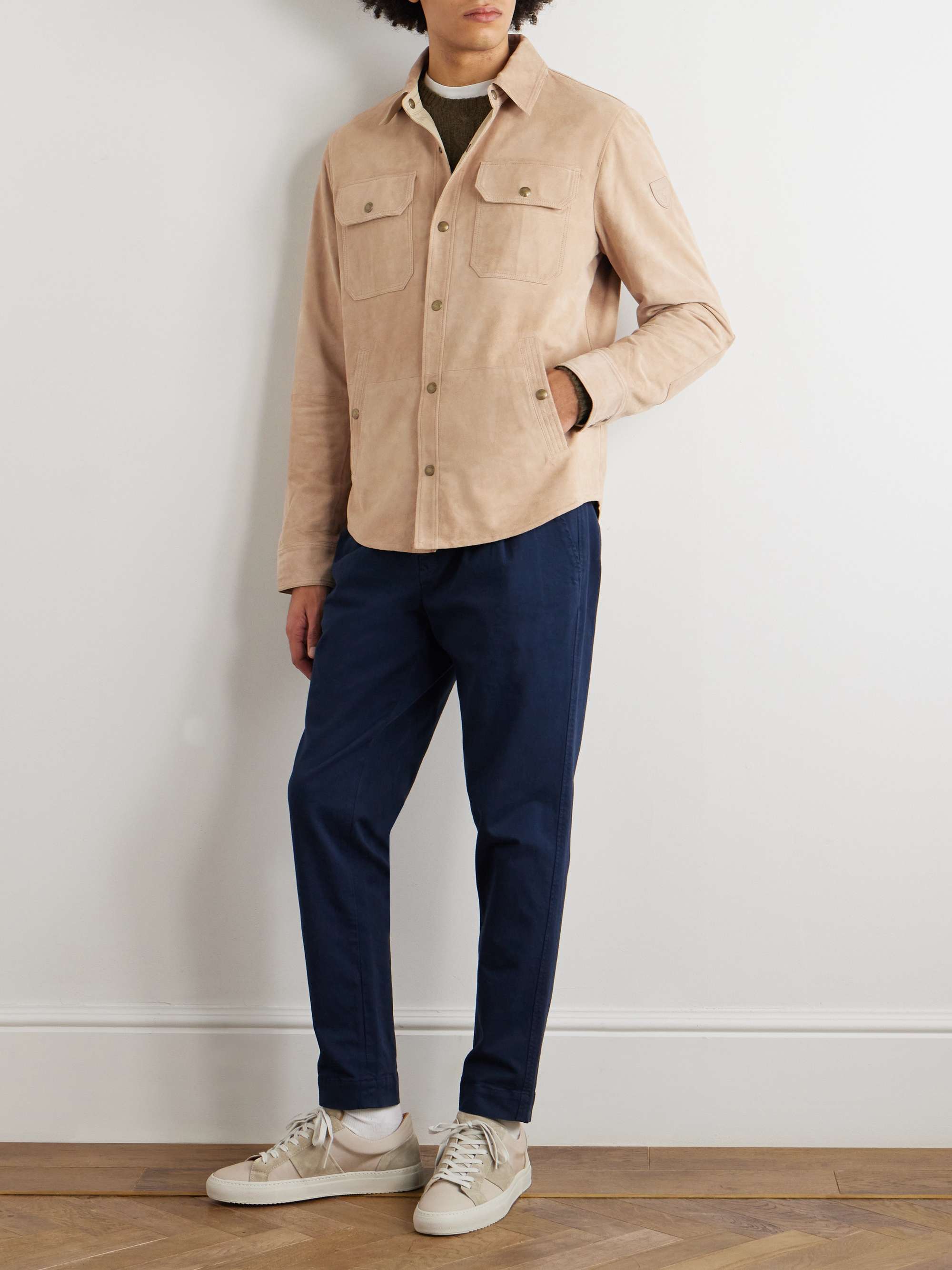 Reversible Logo-Appliquéd Suede and Shell Overshirt view