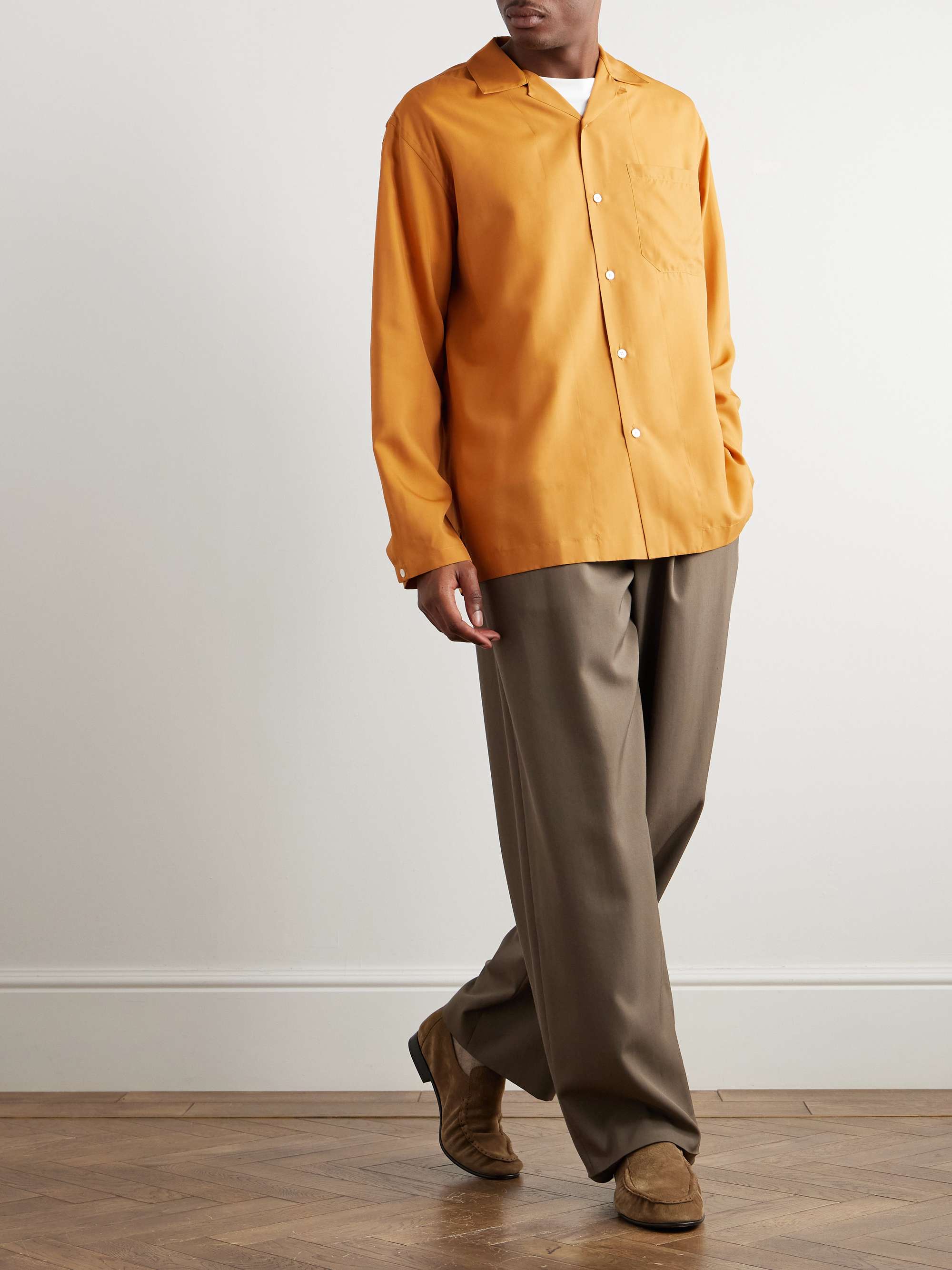 Convertible-Collar Silk-Twill Shirt view
