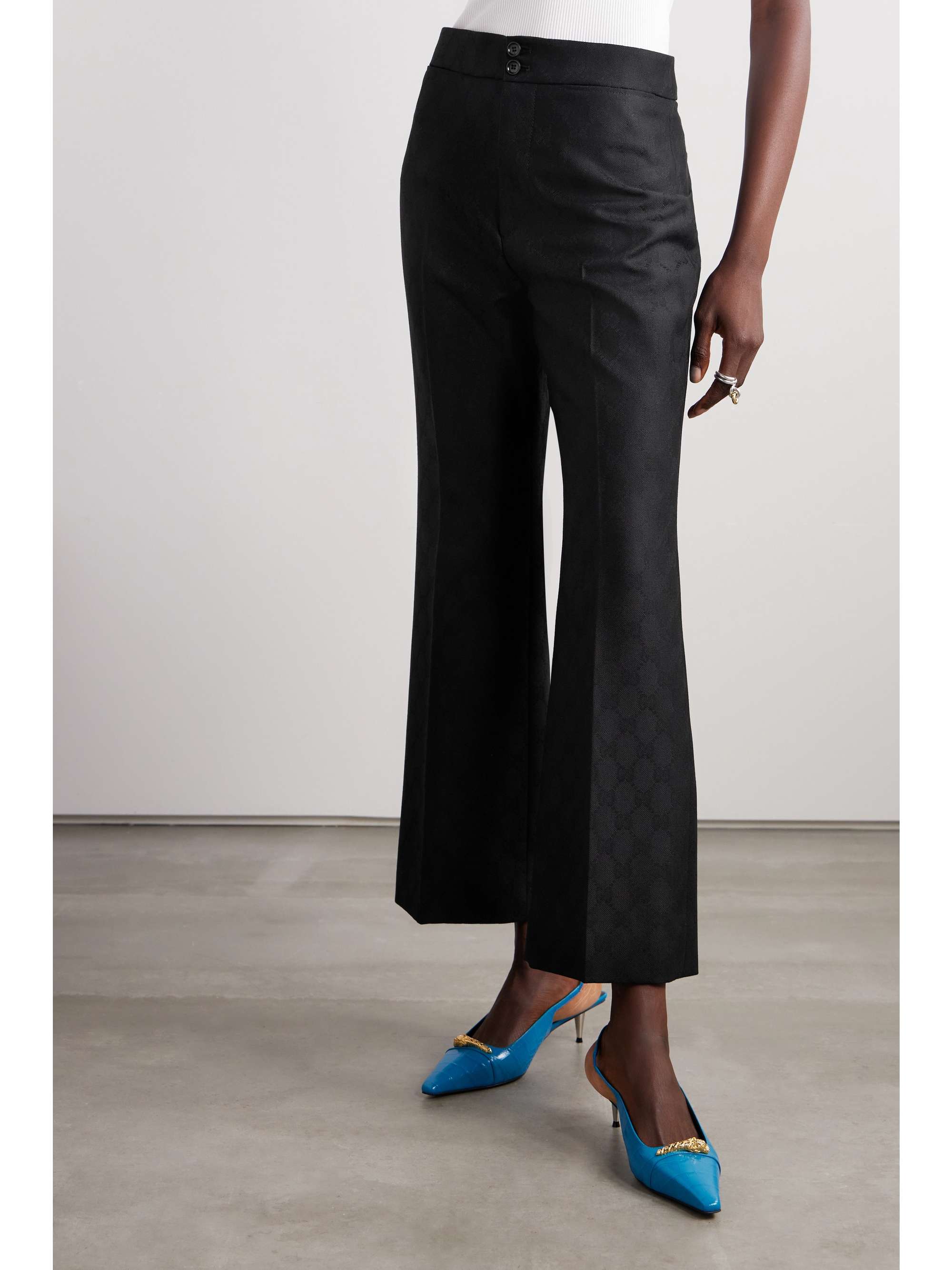 Cropped wool-jacquard bootcut pants view