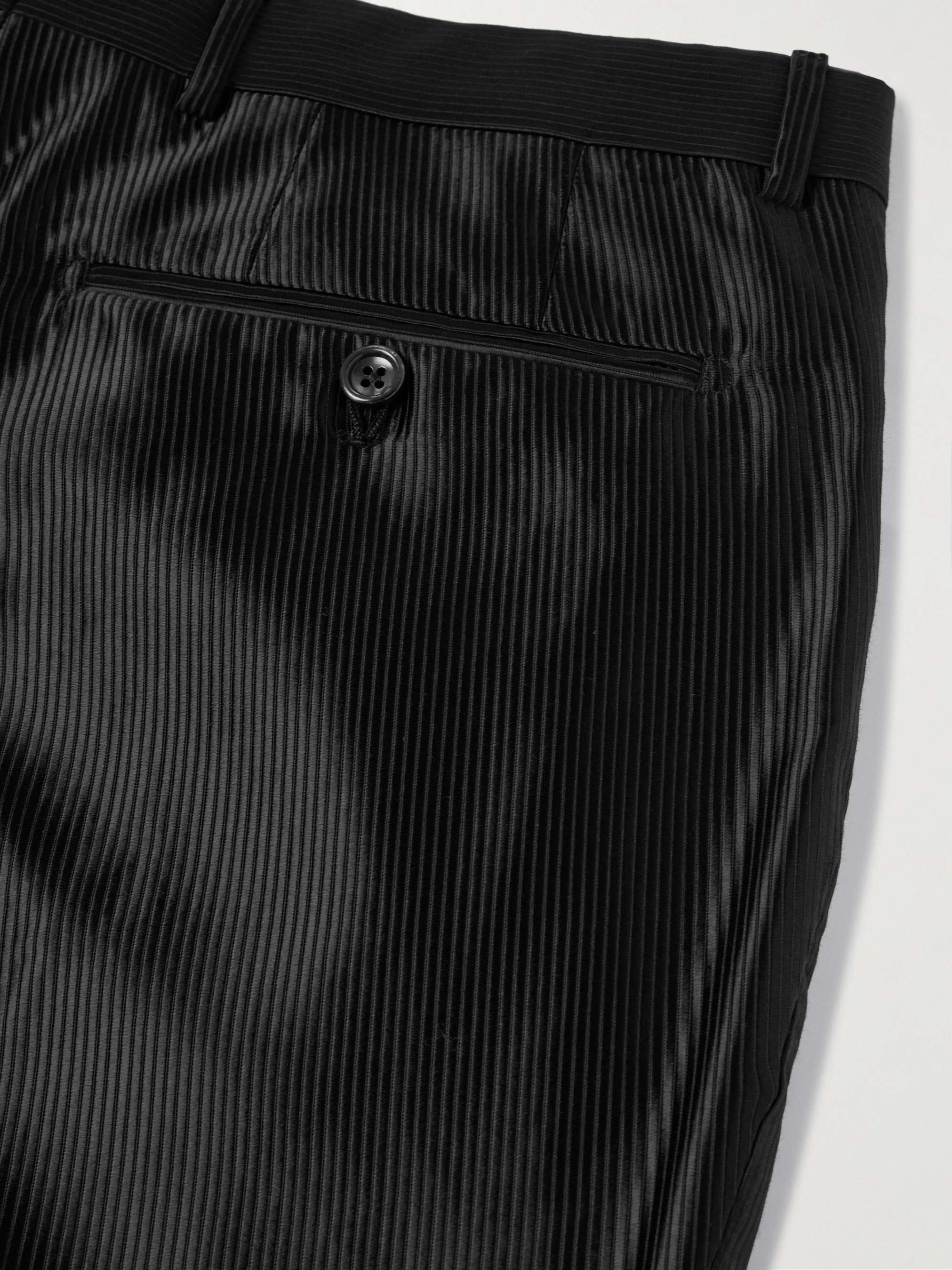Dyylan Slim-Fit Ribbed Cotton-Blend Satin Trousers view
