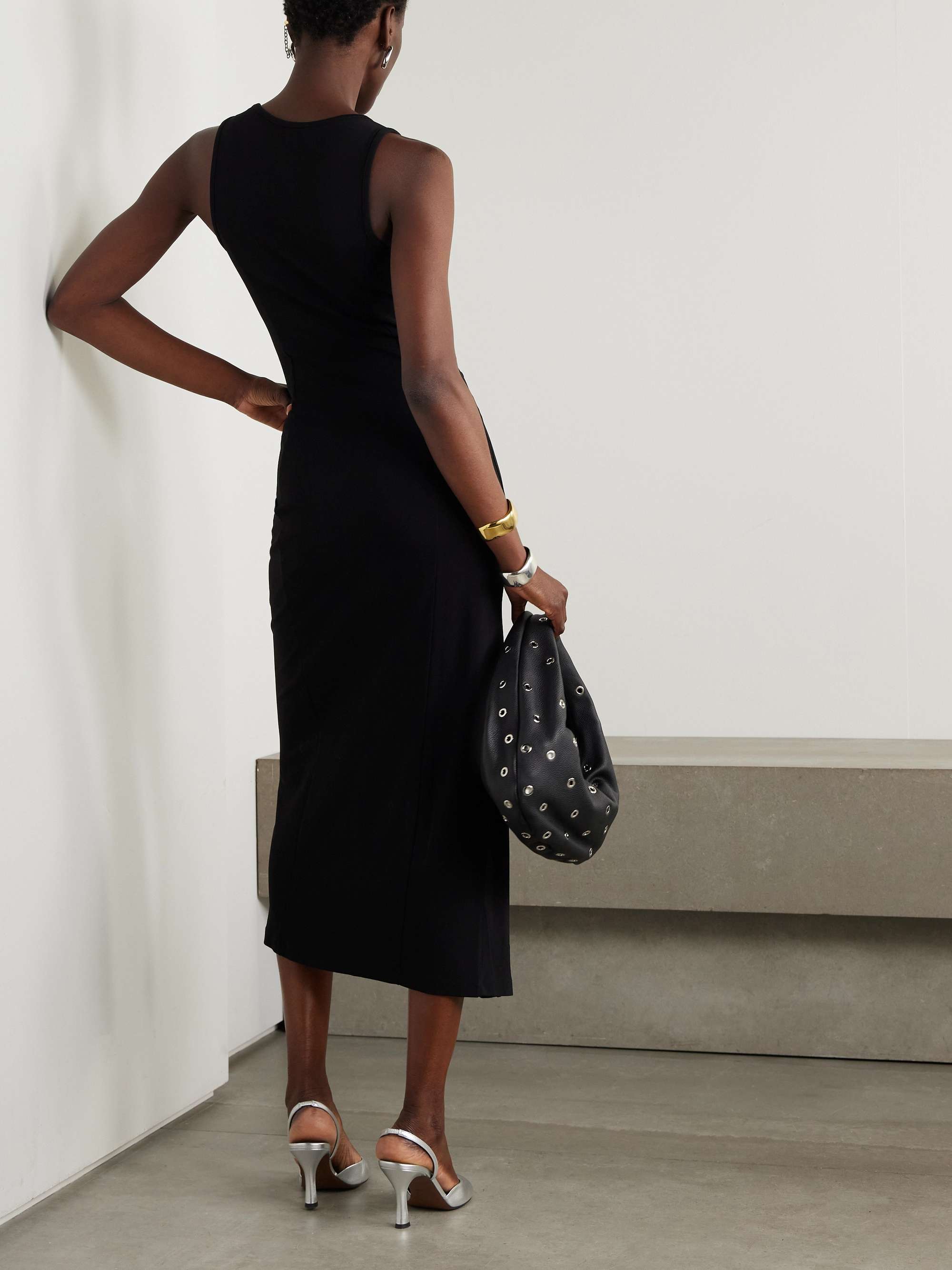 Gathered embellished jersey midi dress view