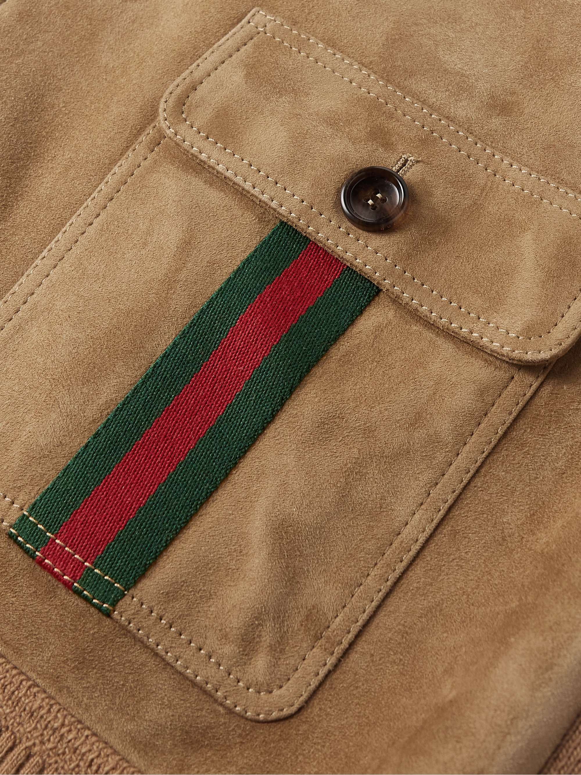 Webbing-Trimmed Suede and Wool Jacket view