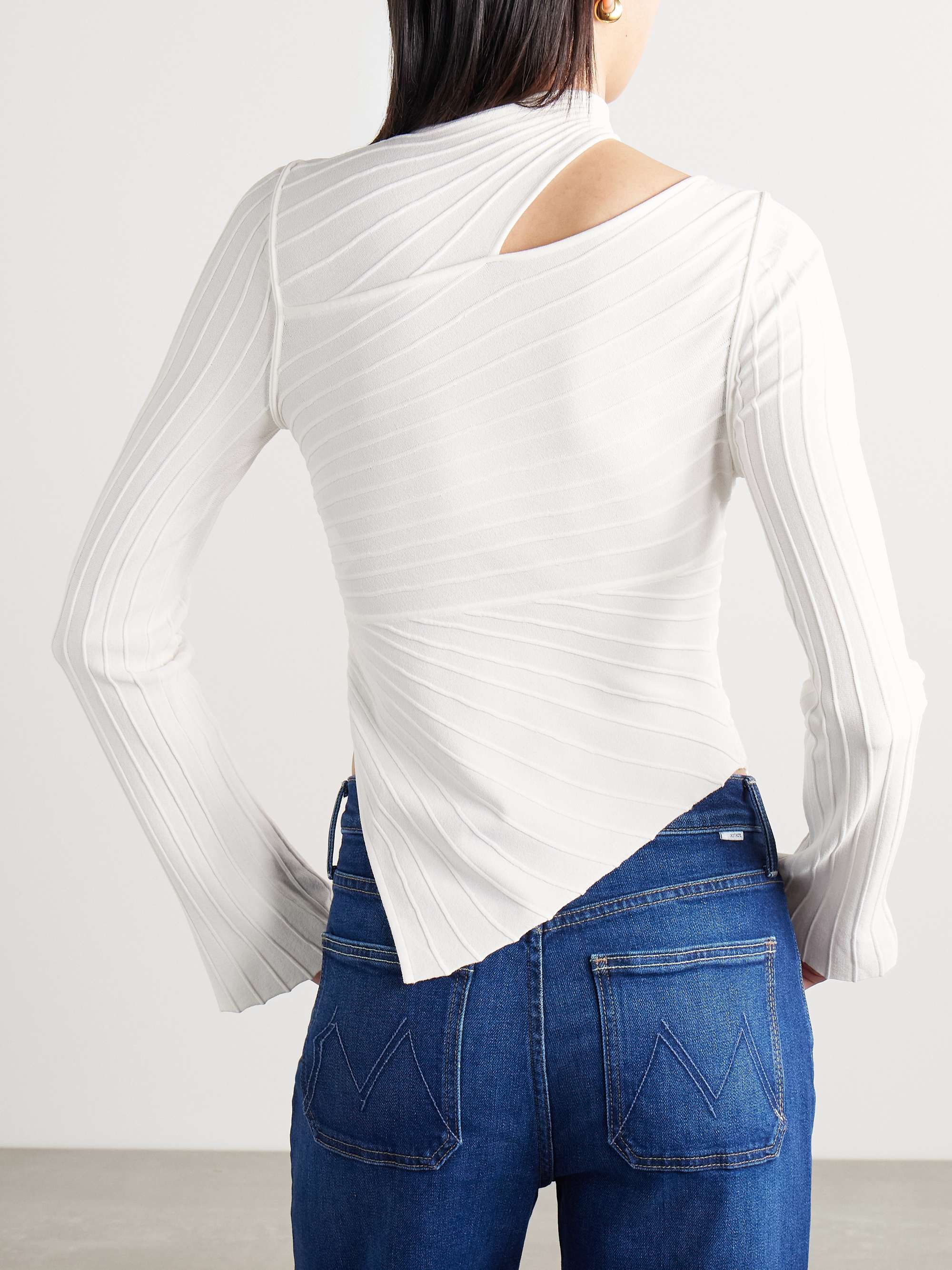 Ekko embellished cutout recycled ribbed-knit top view