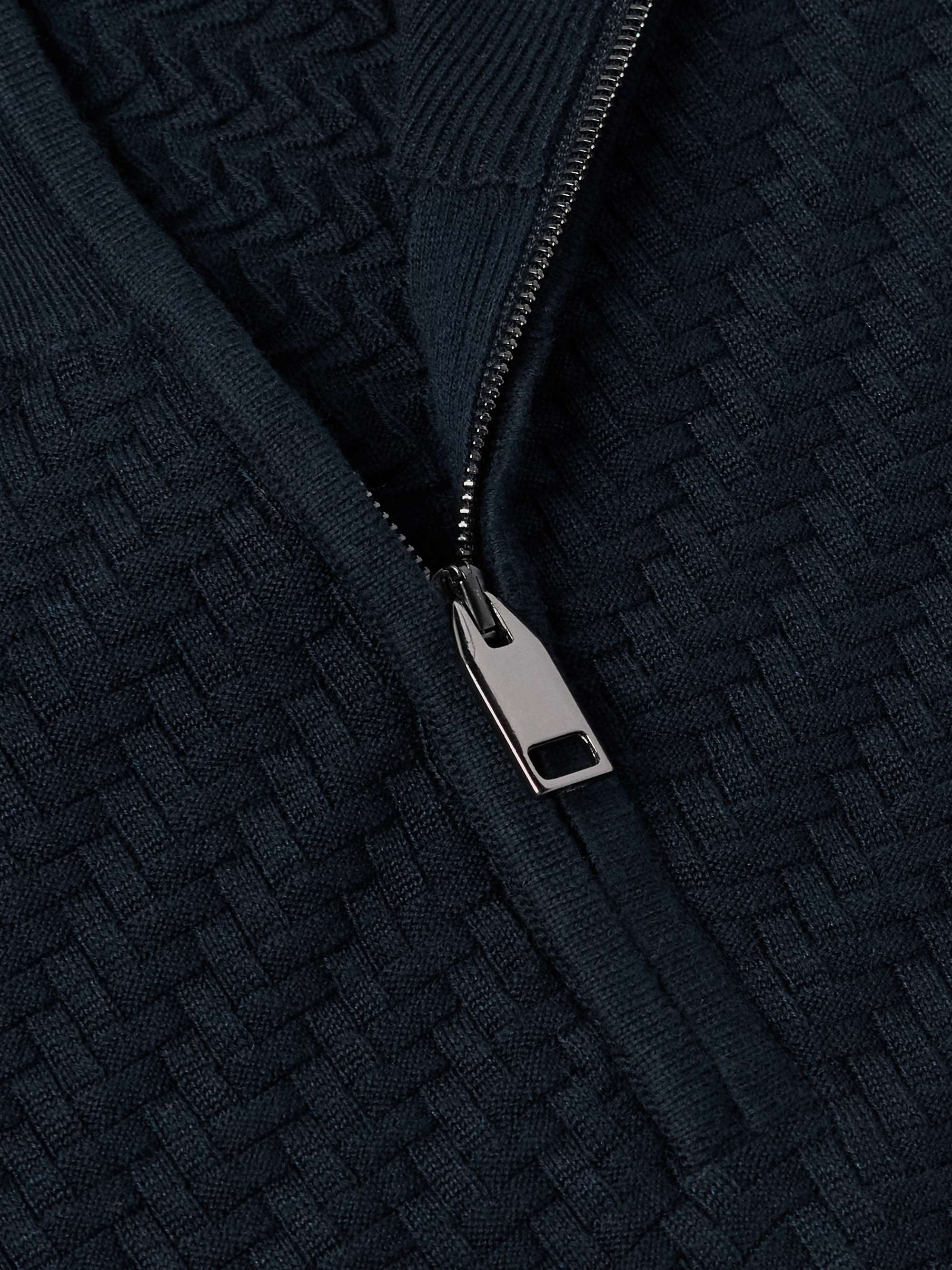 Basketweave Cotton, Silk and Cashmere-Blend Half-Zip Sweater view