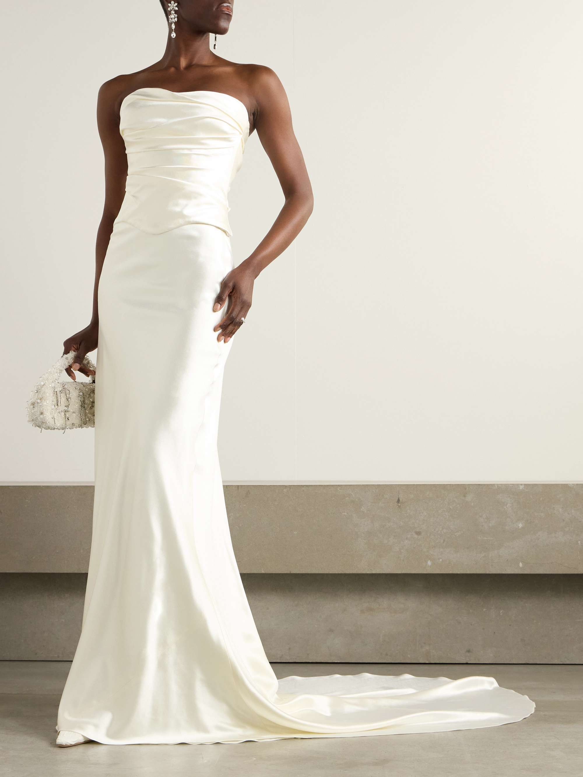 Demi strapless draped silk and wool-blend satin bustier top view