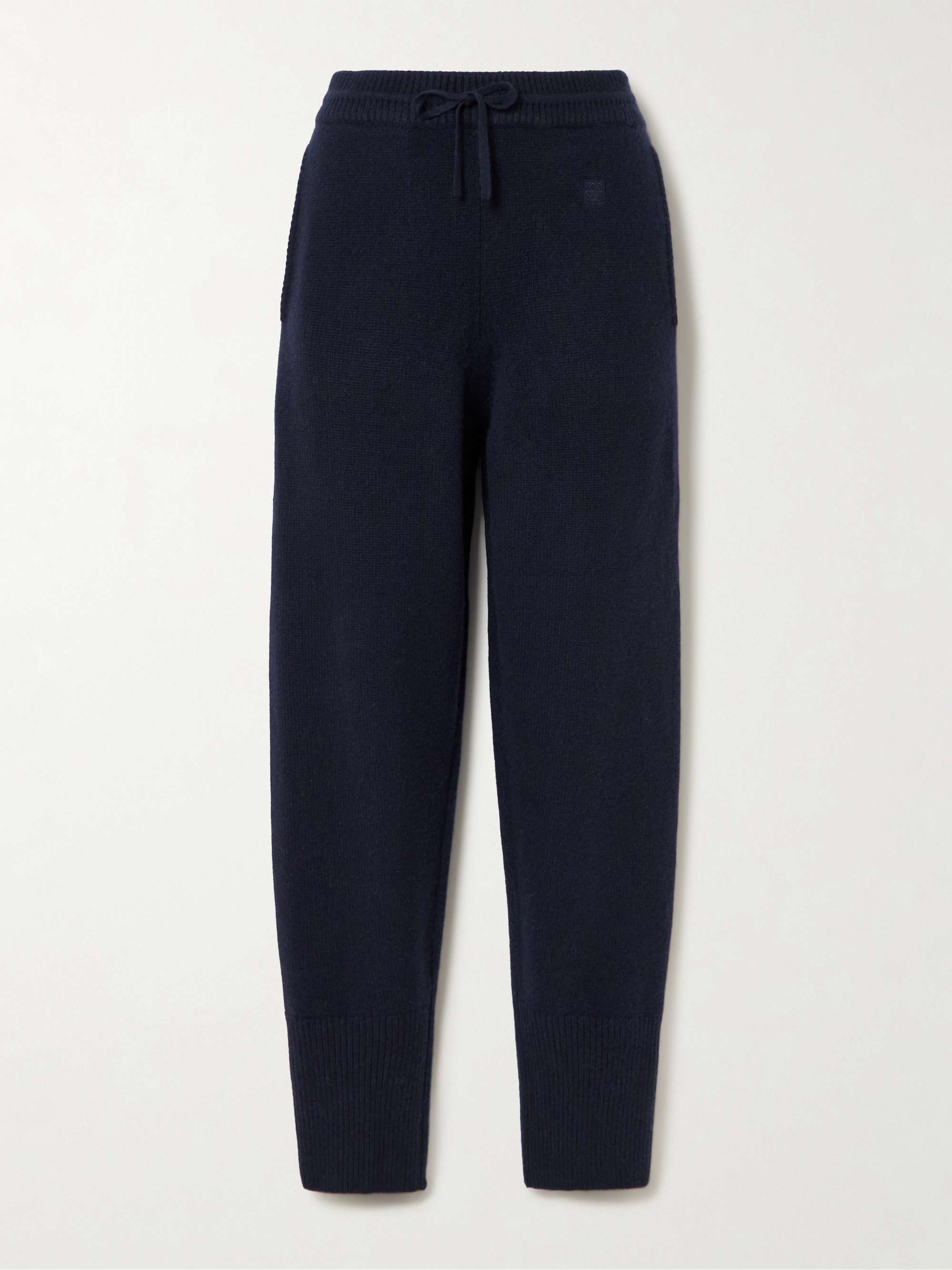 Embroidered cashmere tapered track pants view