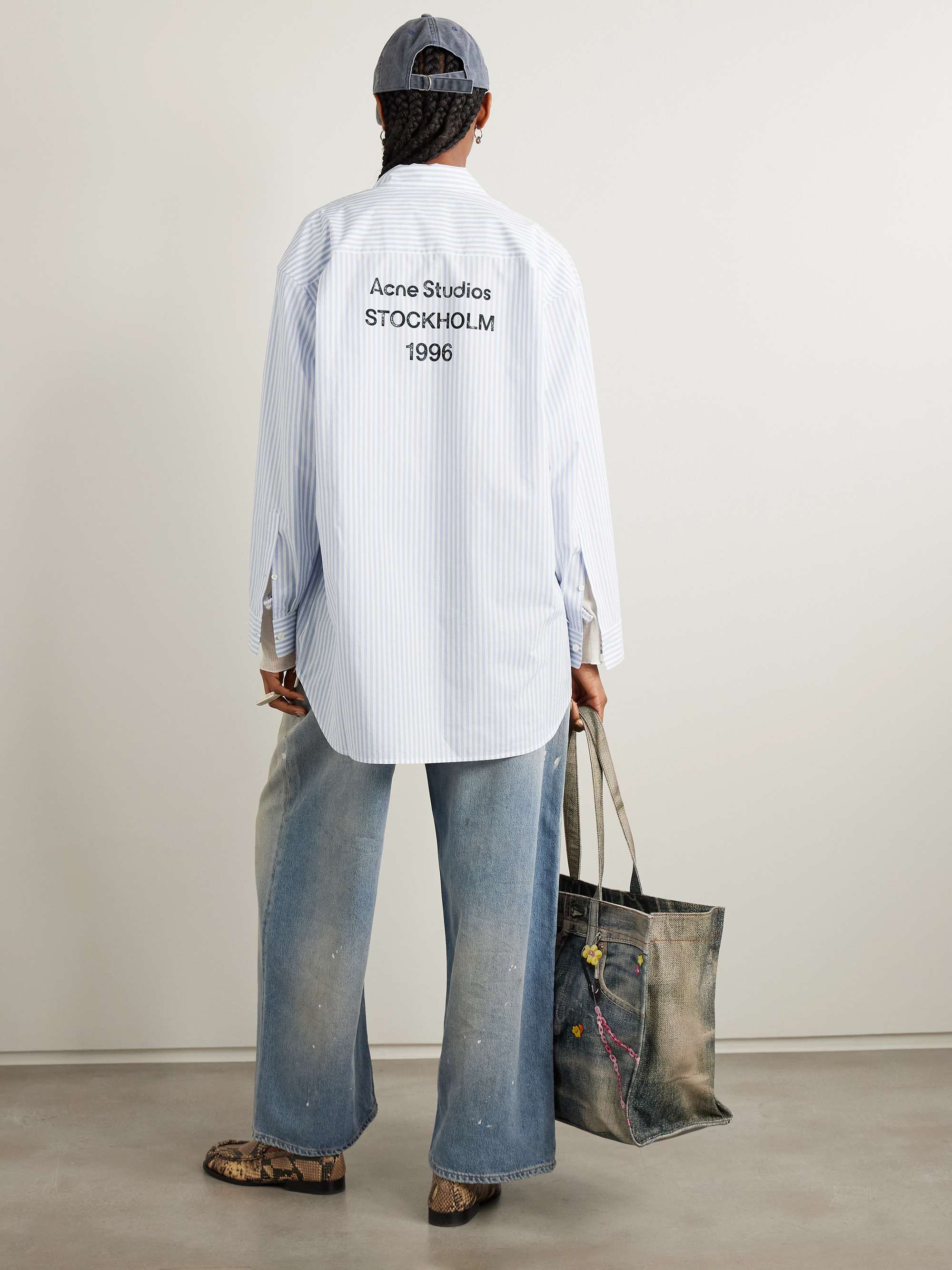 Printed striped cotton-poplin shirt view
