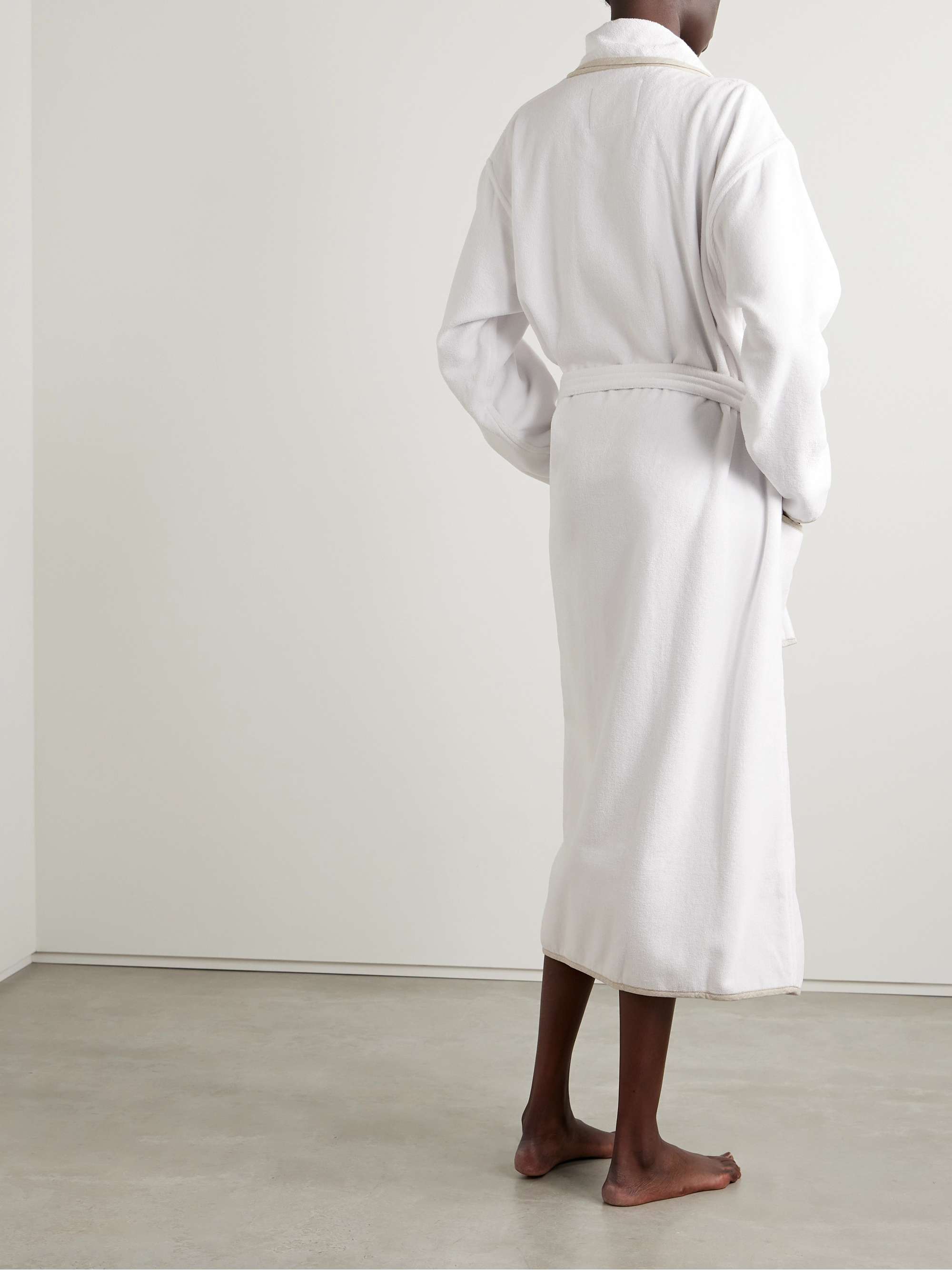 Embroidered linen-trimmed cotton-terry robe view