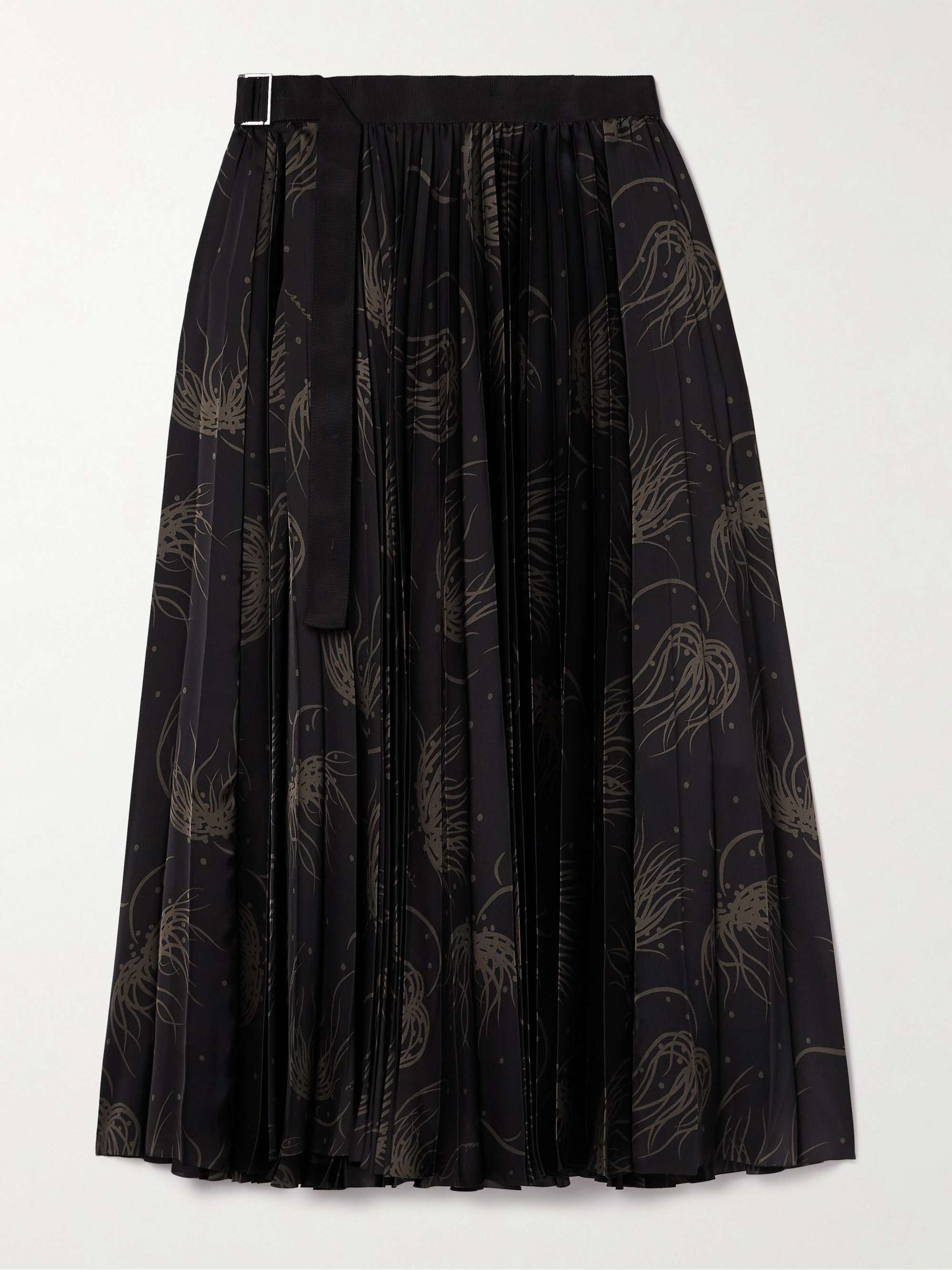 Wrap-effect pleated printed satin midi skirt view