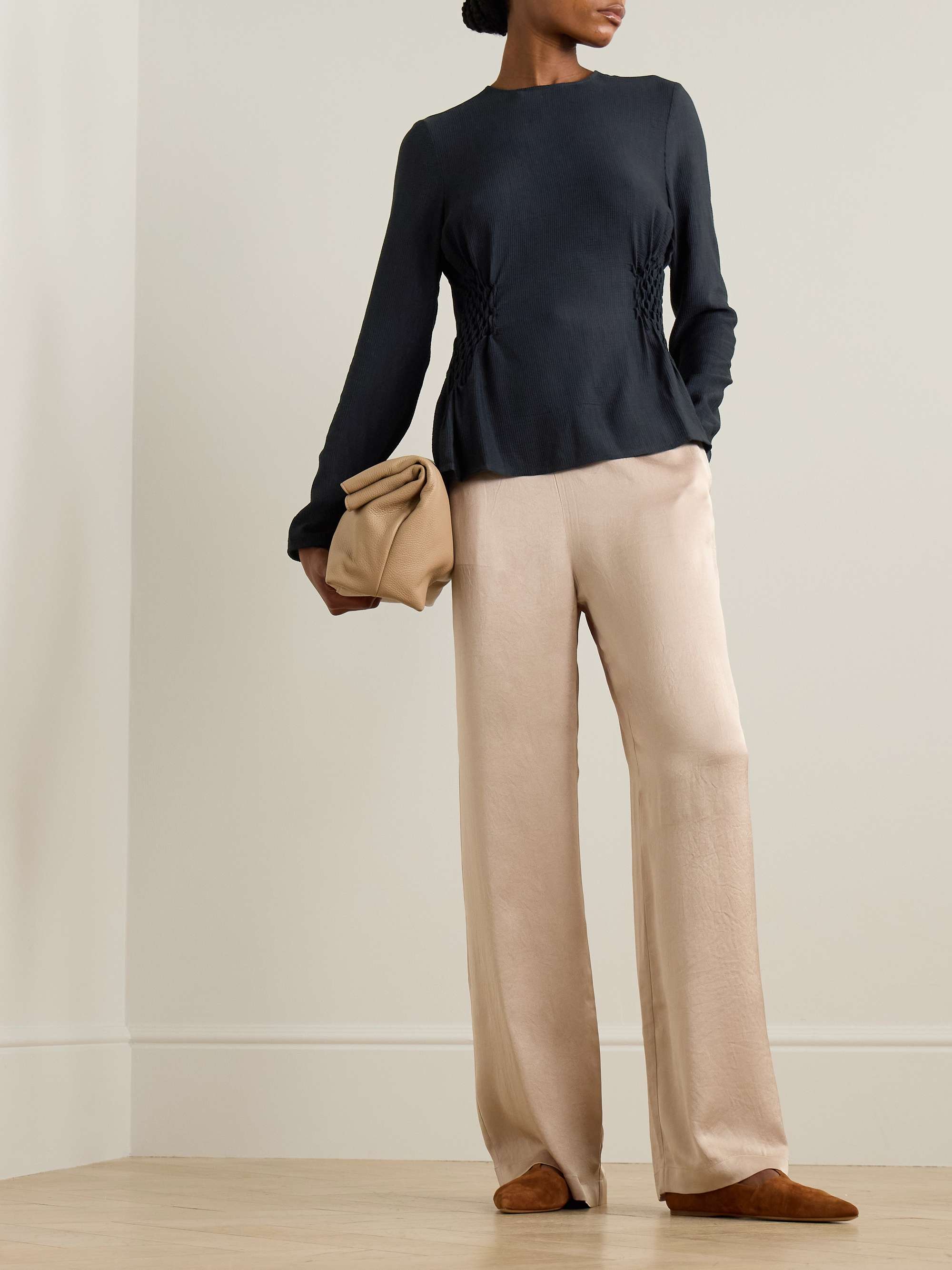 Smocked LENZING™ ECOVERO™, ENKA® and wool-blend blouse view