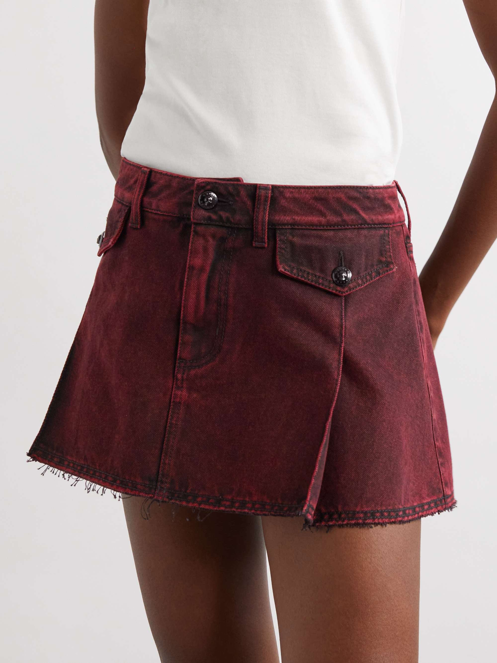 Pleated frayed denim mini skirt view