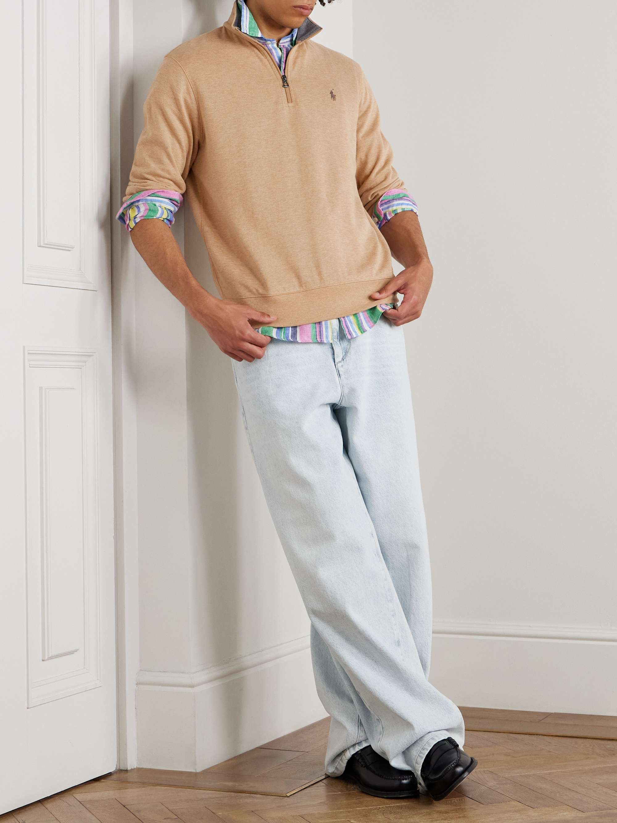 Logo-Embroidered Cotton-Blend Jersey Half-Zip Sweatshirt view