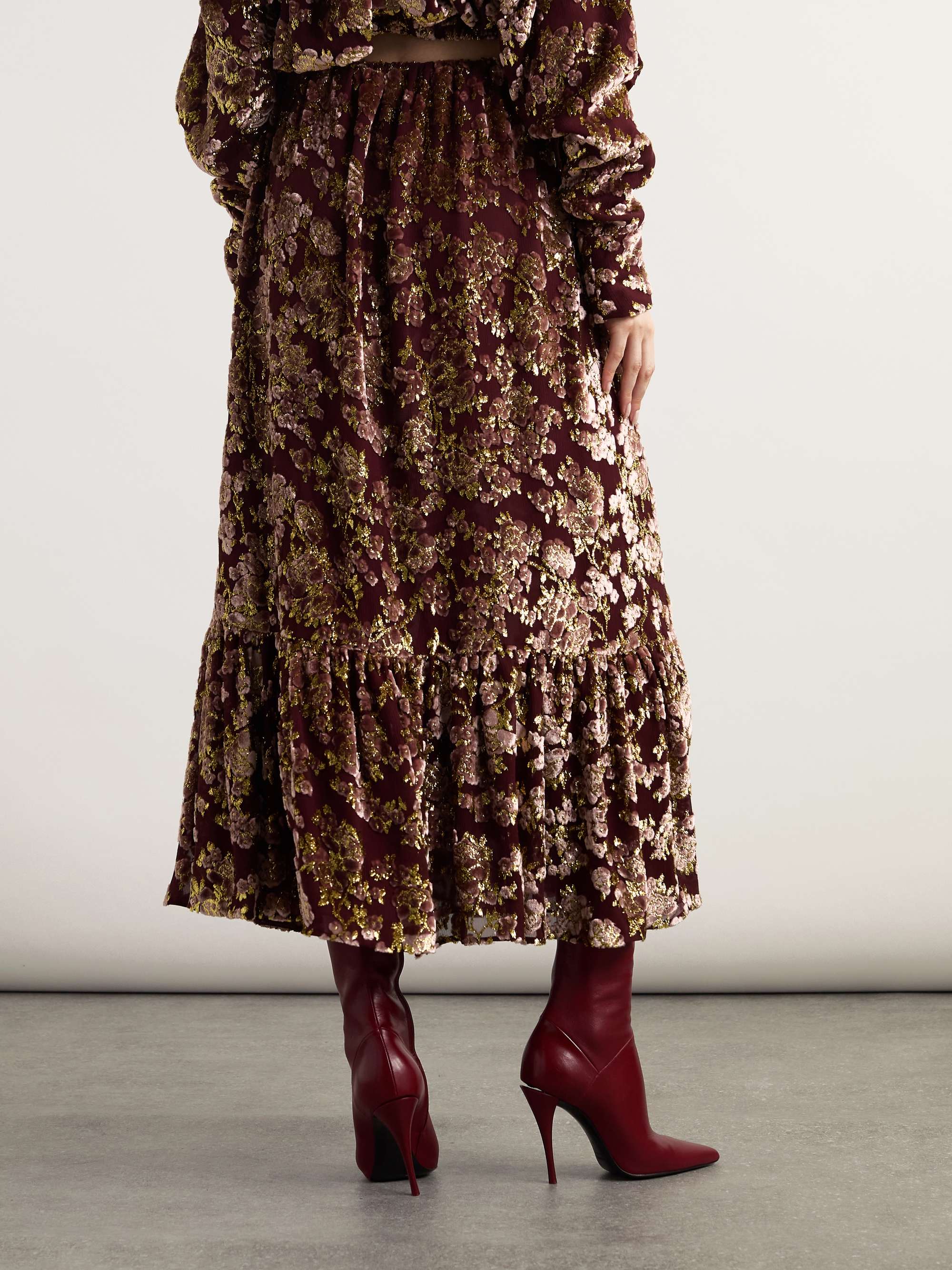 Tiered metallic devoré-velvet maxi skirt view
